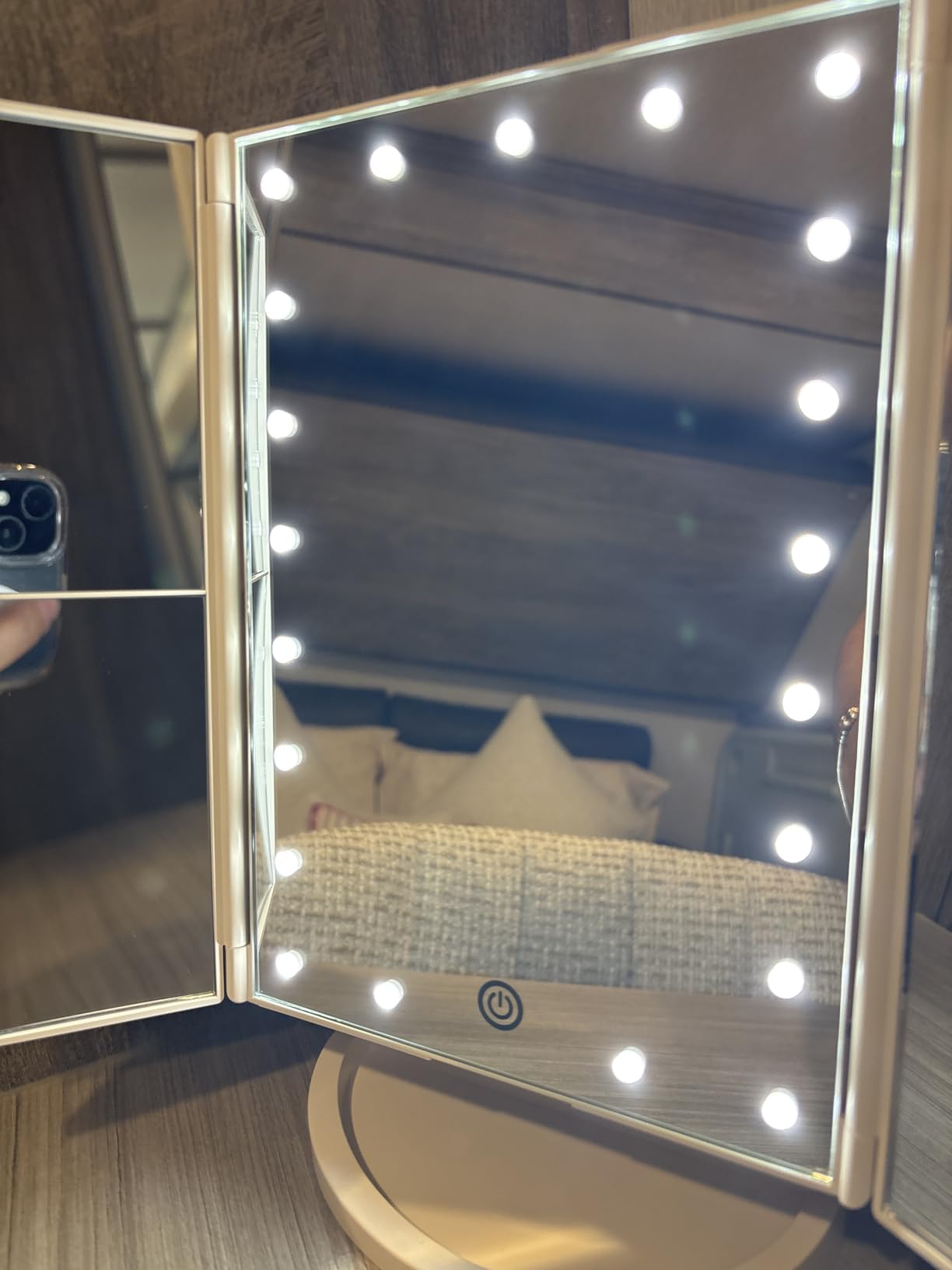 HUONUL 2X/3X/10X Magnifying Vanity Mirror with Light, Trifold Makeup Mirror | Touch Dimming, Dual Power, Clear View for Makeup, Skincare. Dorm Room Essentials. Birthday Gifts for Women, Mom, Wife, Girls customer photo 1
