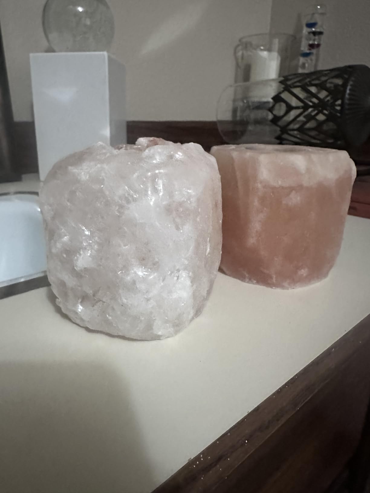 Pride of India Himalayan Pink Salt Tea Light Holder | Handcrafted Crystal Himalayan Rock Votive Candle Holder | Warm Amber Glow for Home Decor, Desk, Meditation & Yoga | Housewarming Gift customer photo 2