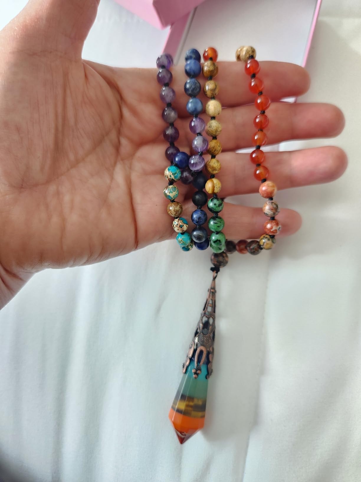 Natural 7 Chakra 108 Mala Prayer Beads Necklace with Reiki Healing Crystal Pointed Pendant 6mm Gemstones Beads Necklace Mens Womens Jewelry for Meditation, Protection customer photo 1