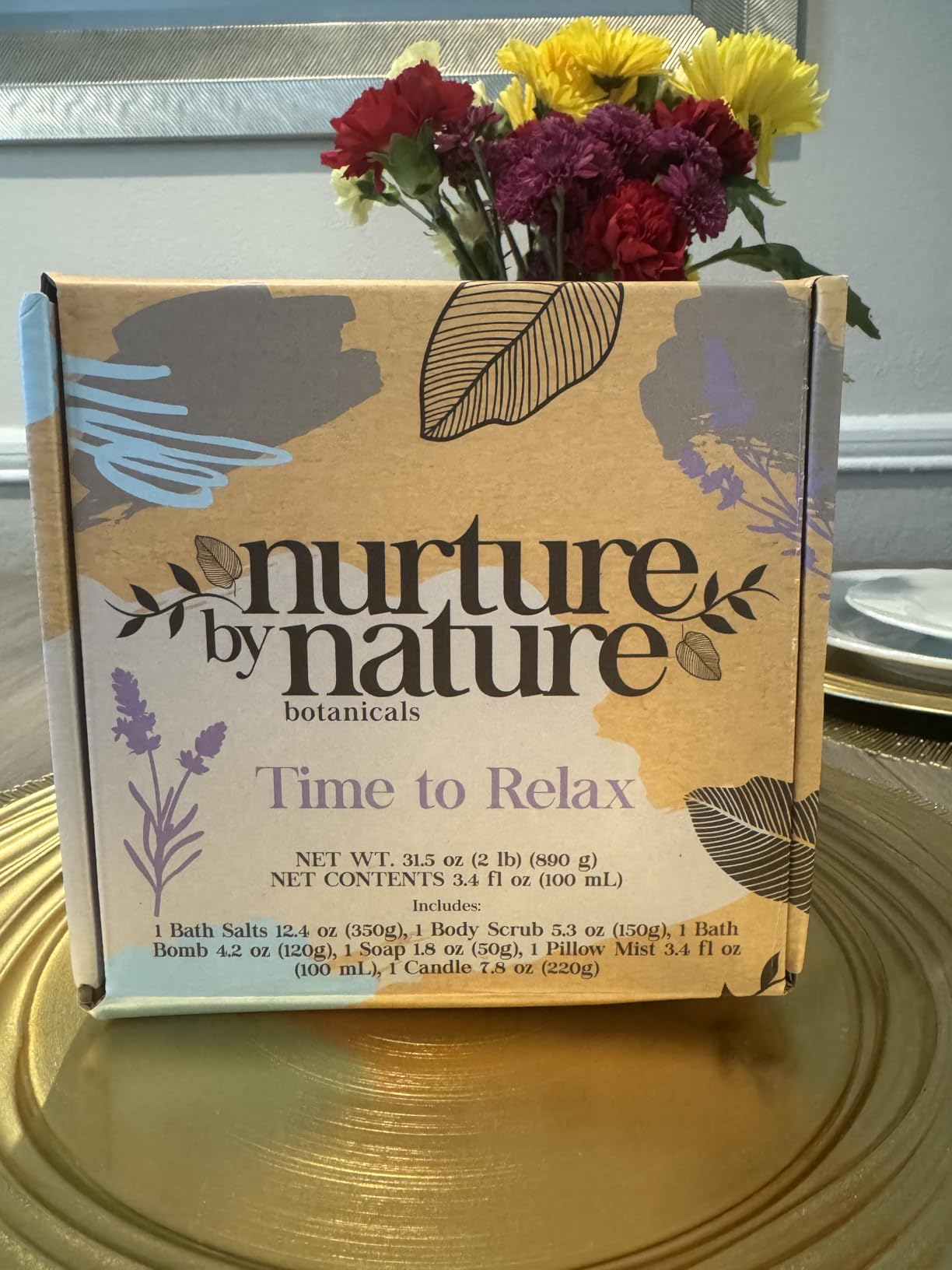 Nurture by Nature Spa Gift Baskets for Women - at Home Spa Kit, Bath Set | Lavender pillow mist, salts, bomb bar, soy candle, oat soap, shea scrub; cruelty-free self care relaxation box for Christmas customer photo 1