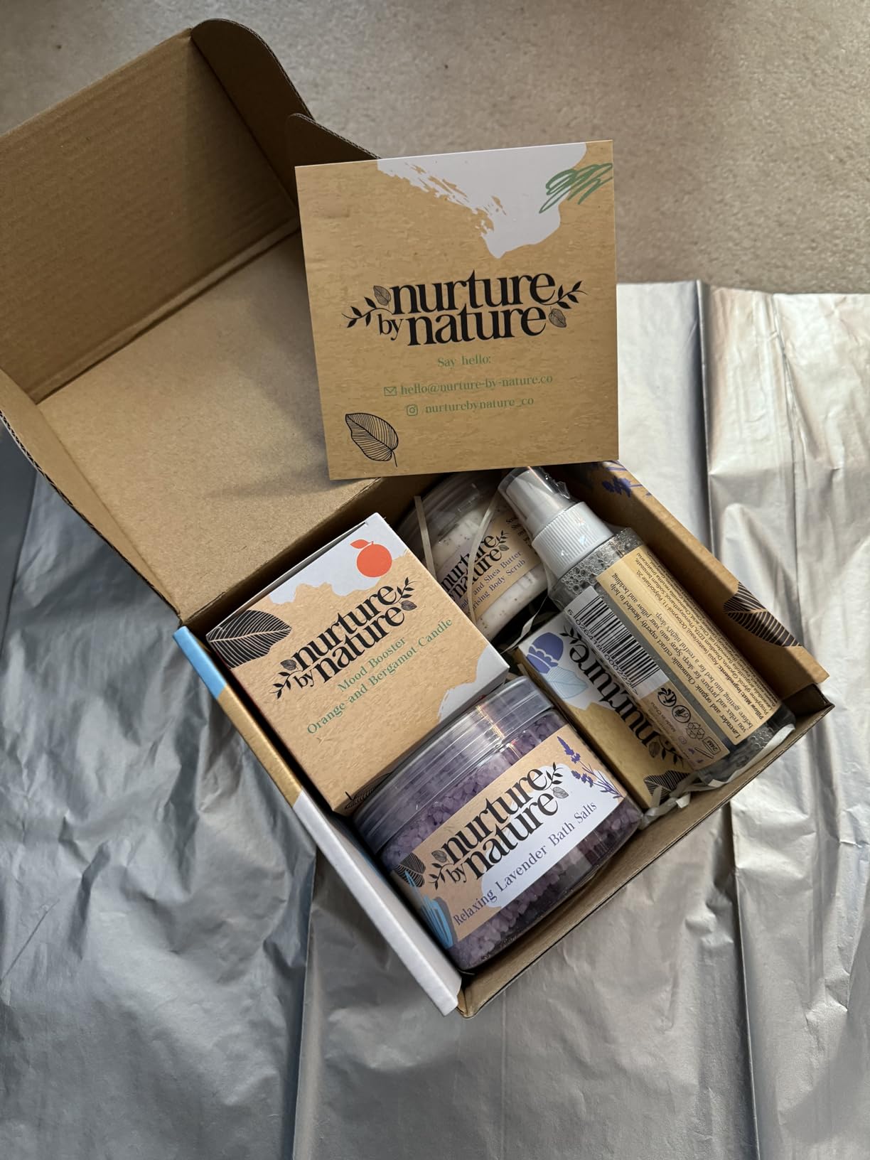 Nurture by Nature Spa Gift Baskets for Women - at Home Spa Kit, Bath Set | Lavender pillow mist, salts, bomb bar, soy candle, oat soap, shea scrub; cruelty-free self care relaxation box for Christmas customer photo 2