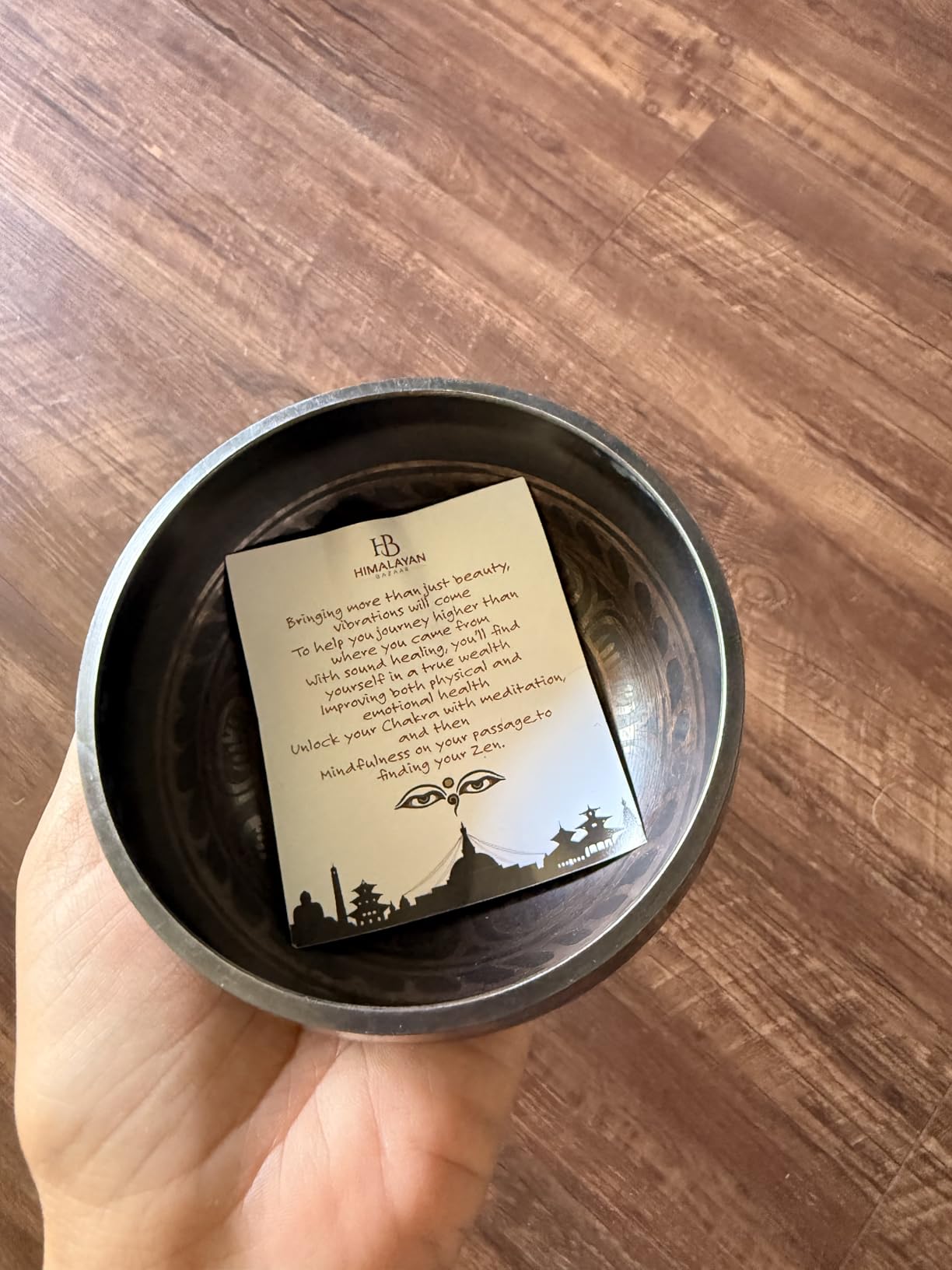 Premium Tibetan Singing Bowl Set - Handmade in Nepal Sound & Meditation Bowl - Spiritual Decor for Yoga, Wellness Spaces & Relaxation by Himalayan Bazaar (Brown & Red) customer photo 1