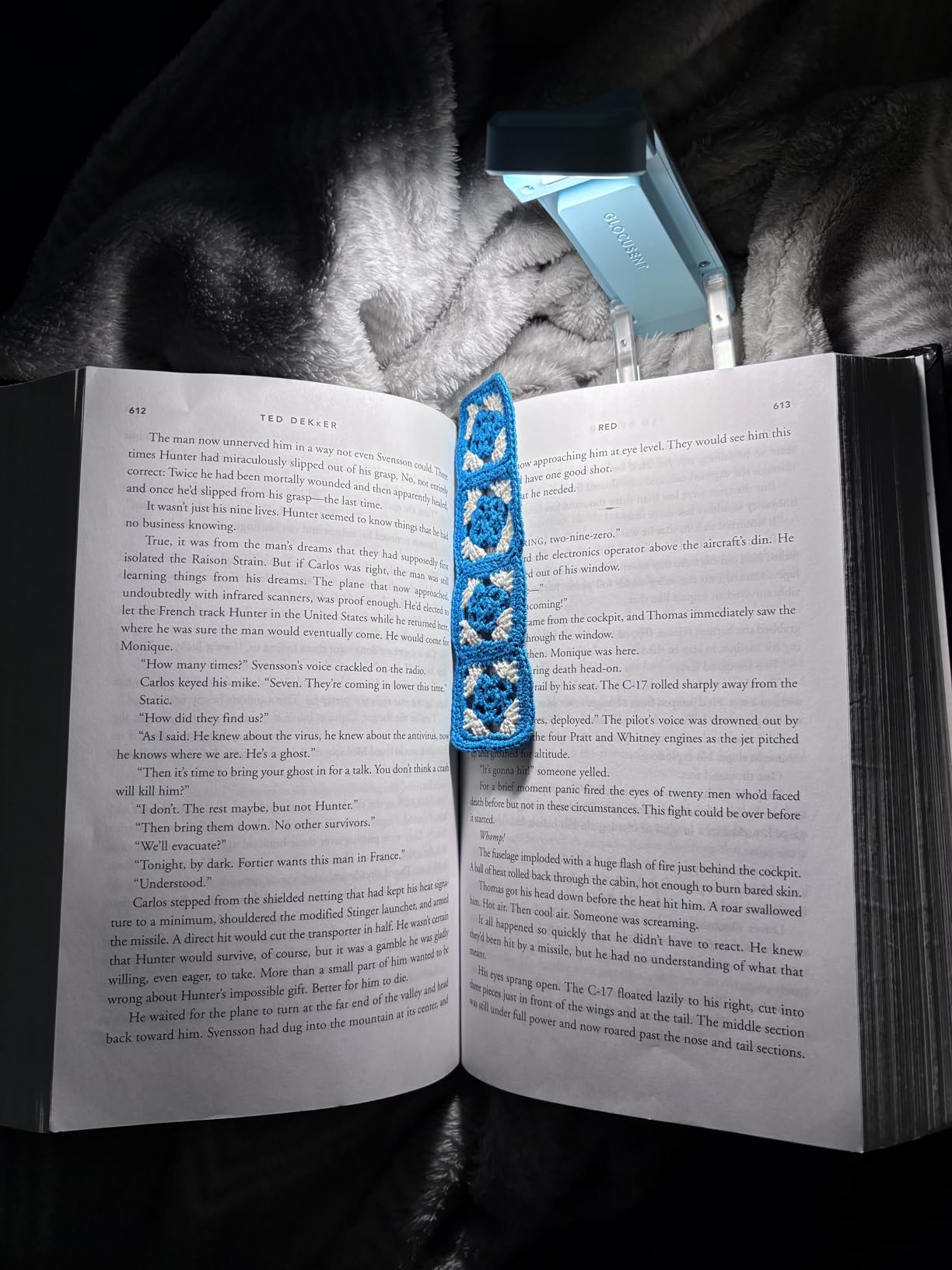USB Rechargeable Book Light, Portable Clip-on LED Reading Light | 3 Amber Colors & 5 Brightness Dimmable, Bookmark Style, Eye-Caring, Compact Gift for Women Book Lovers, Blue customer photo 1