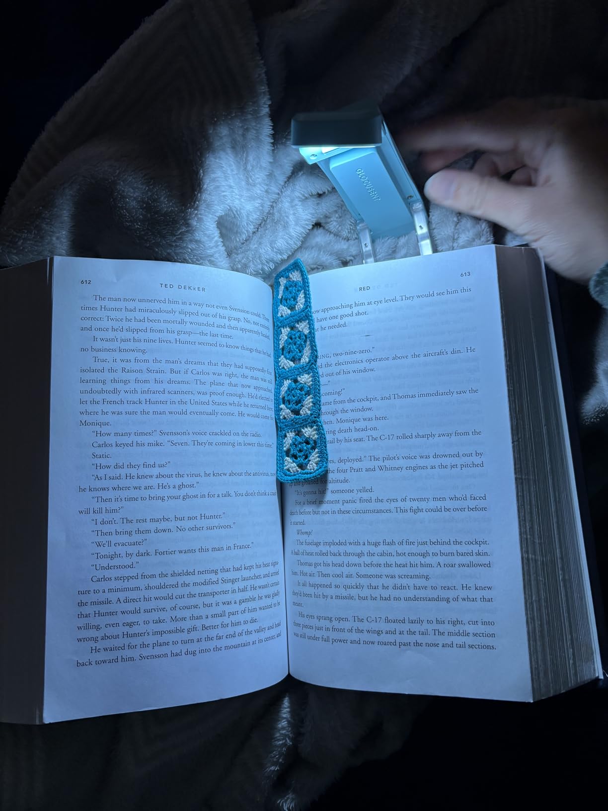 USB Rechargeable Book Light, Portable Clip-on LED Reading Light | 3 Amber Colors & 5 Brightness Dimmable, Bookmark Style, Eye-Caring, Compact Gift for Women Book Lovers, Blue customer photo 2