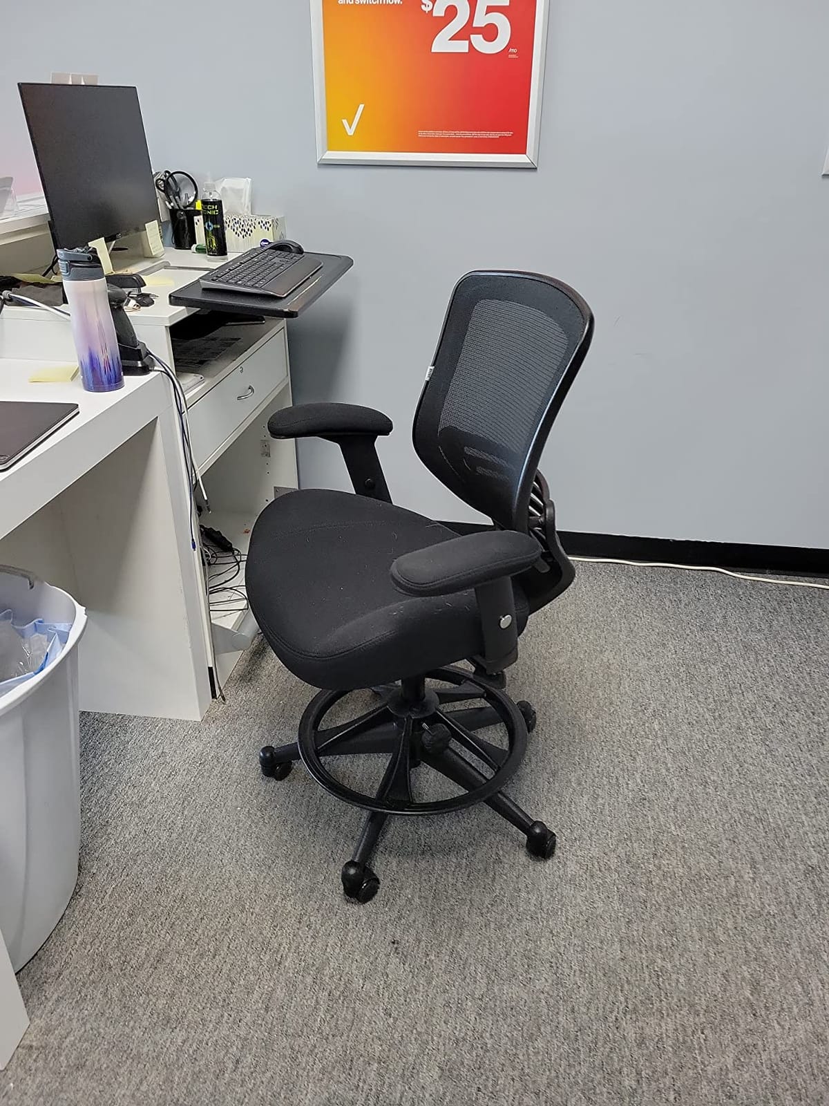 BOLISS 400lbs Mid Back Mesh Ergonomic Drafting Chair for Standing Desk Office Wide Chair Built-in Lumbar Support Big Adjustable Foot Ring Height Adjustable Armrest (Black) customer photo 1