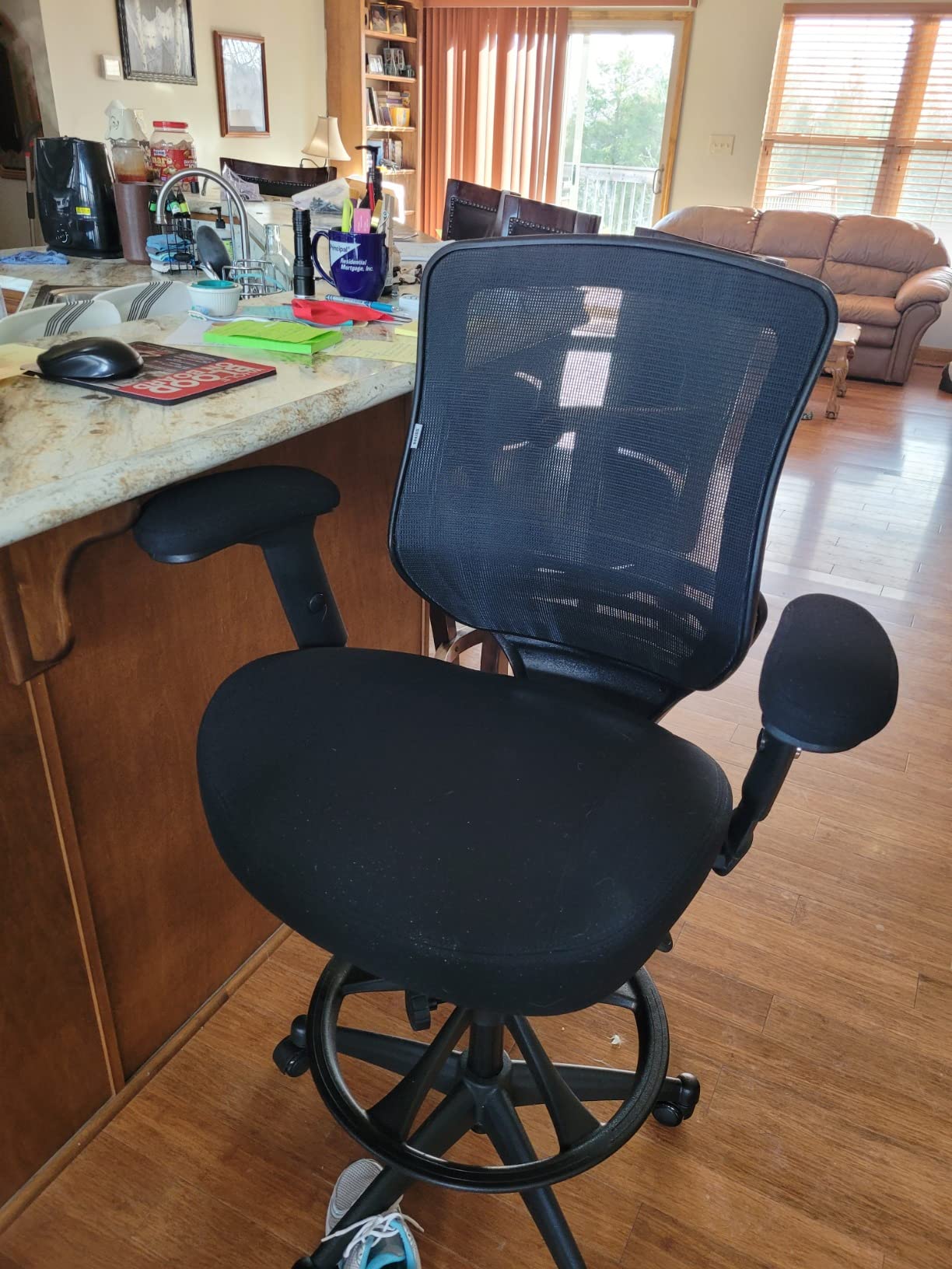 BOLISS 400lbs Mid Back Mesh Ergonomic Drafting Chair for Standing Desk Office Wide Chair Built-in Lumbar Support Big Adjustable Foot Ring Height Adjustable Armrest (Black) customer photo 2