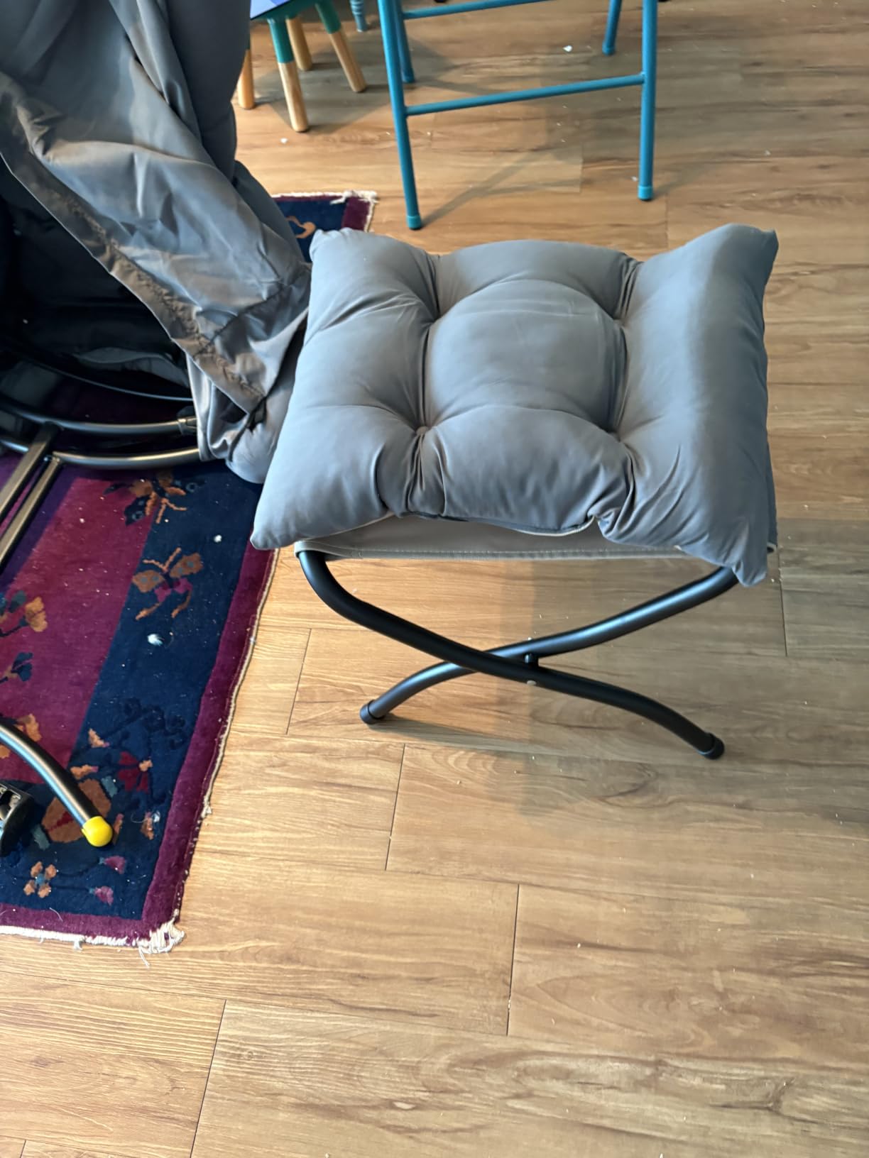 Welnow Lazy Chair with Ottoman, Modern Accent Chair with Armrests and a Side Pocket, Leisure Sofa Armchair, Reading Armchair with Footrest for Small Space, Dark Grey customer photo 2