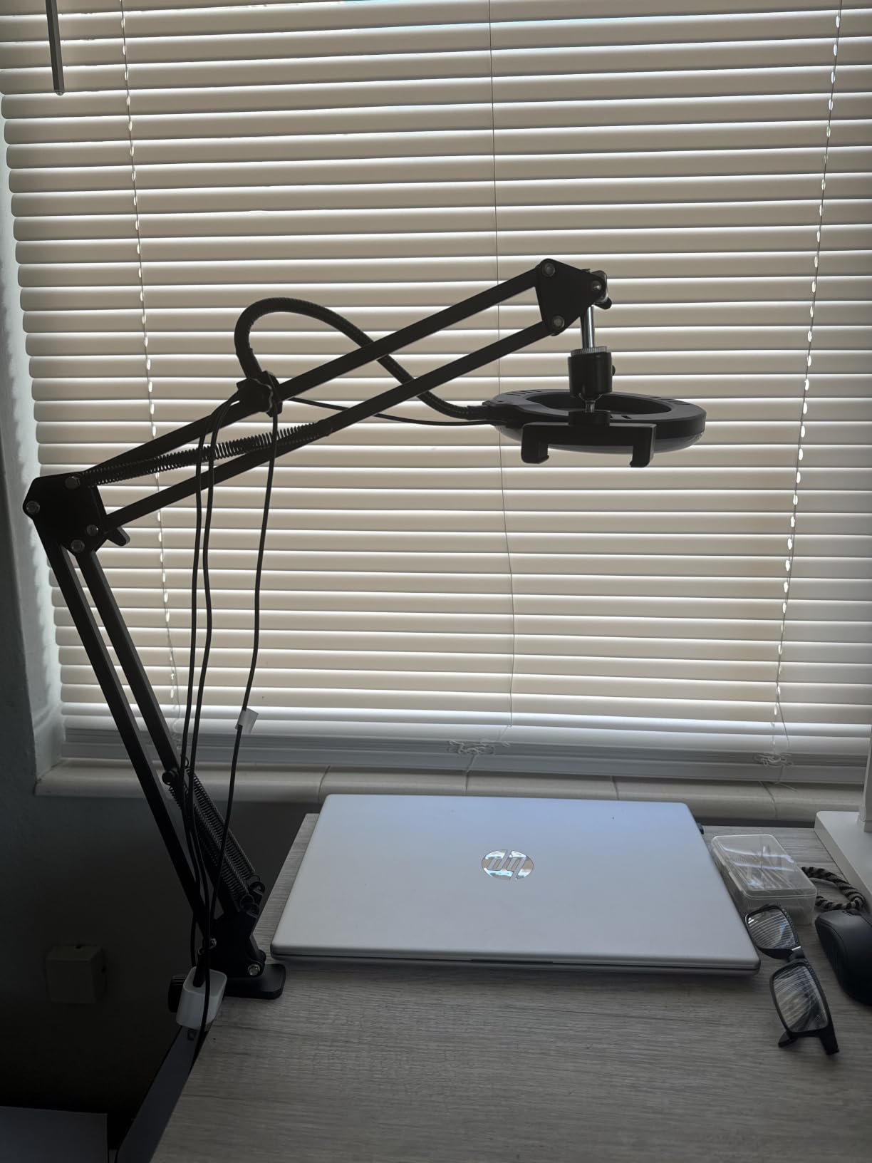 Overhead Camera Mount with Ring Light, Flexible Articulating Phone Arm Stand for YouTube Live Stream Cooking Nail Video Recording customer photo 1