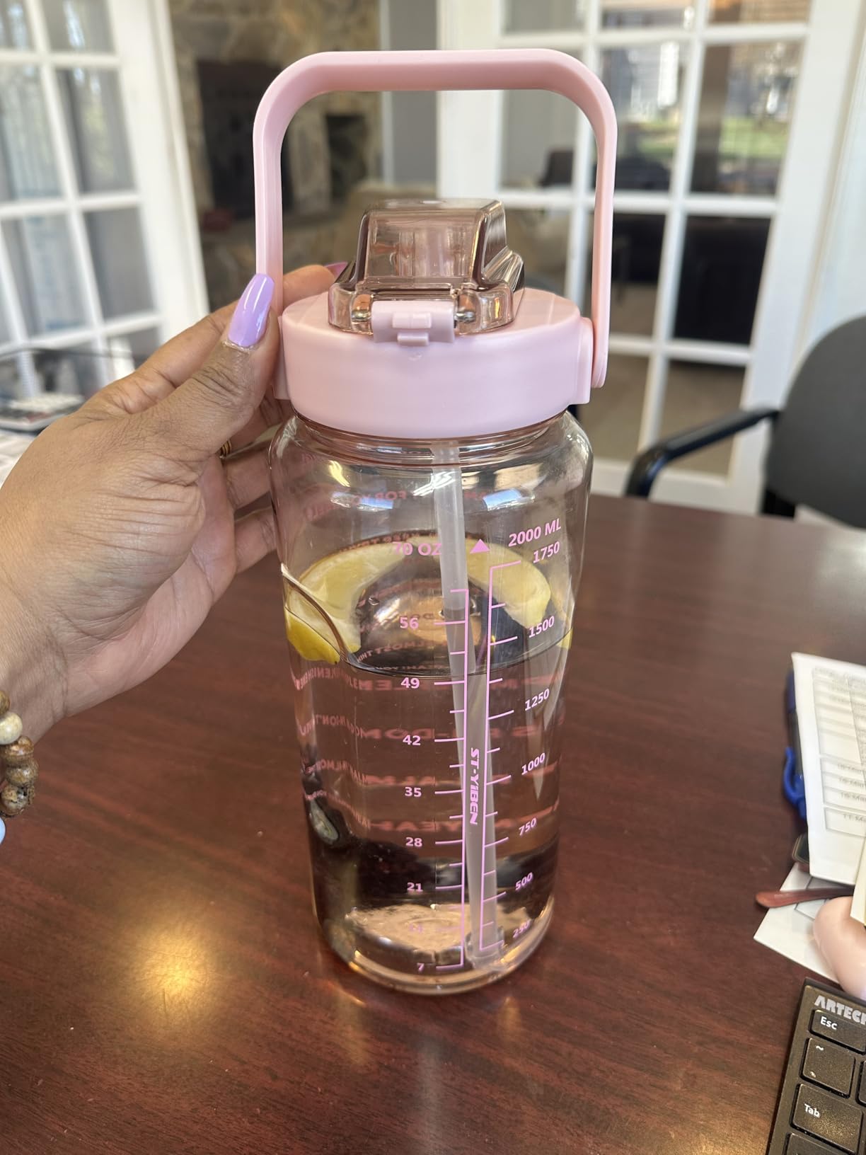 Half Gallon Water Bottle with Sleeve, 64OZ Motivational Water Bottle | Water Jug with Straw, Time Marker, BPA Free, Leakproof, Gym Water Bottle for Sport Workout customer photo 2