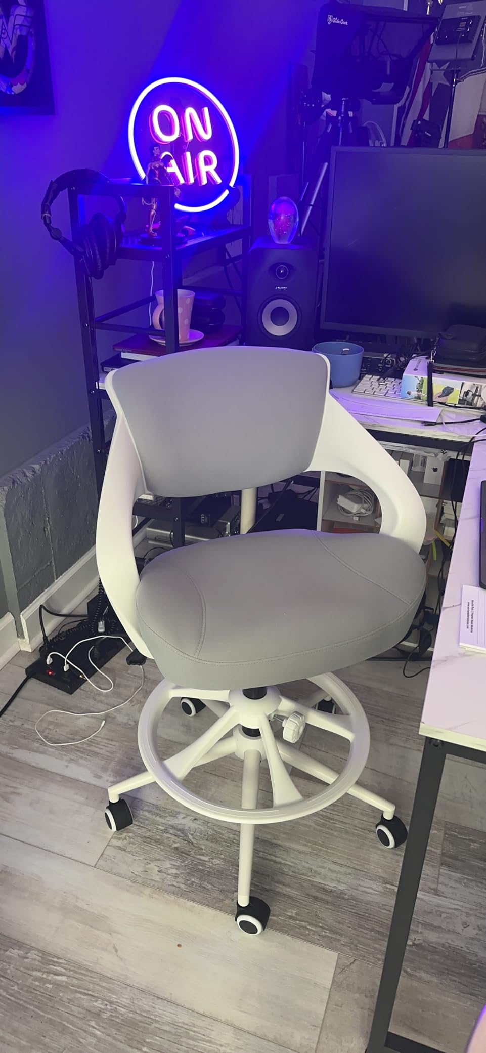 Ergonomic Drafting Chair,Standing Computer Desk Chair,Foot Ring,Lumbar Support,Swivel Task Chair -Grey customer photo 1