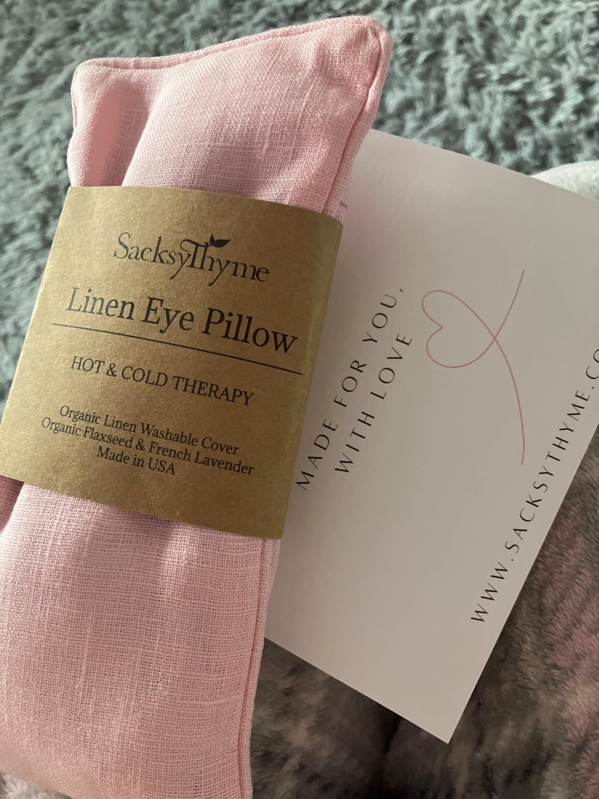 Organic Linen Eye Pillow - Lavender & Flaxseed for Relaxation, Yoga, Stress Relief - Microwavable Heating Pad & Cool Compress - Made in USA - Gifts for Meditation customer photo 2