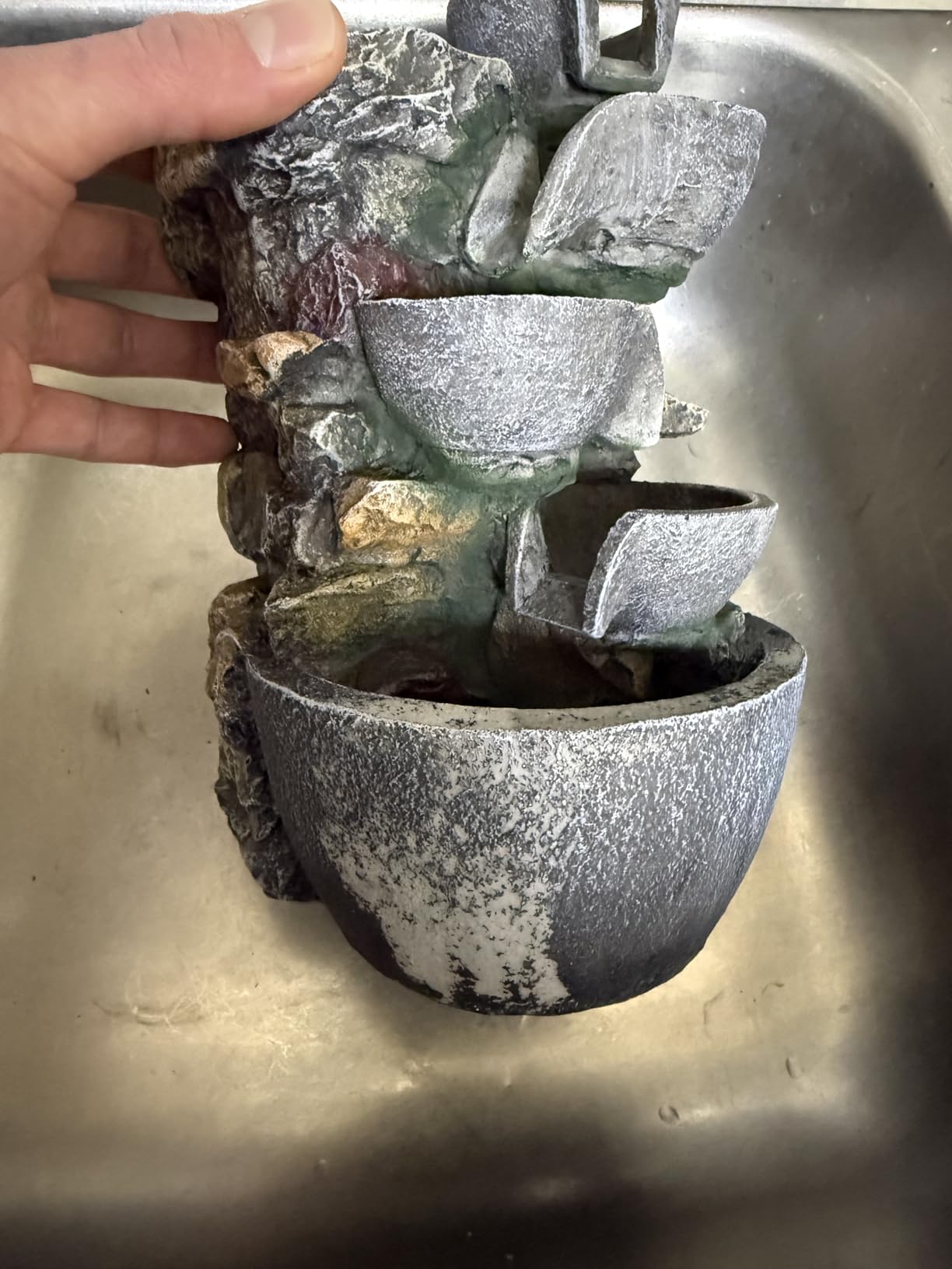 Haobos Indoor Fountain 4-Bowl Rockery Soothing Sound Tabletop Fountains Home/Office Decor Gift for Mom, Mother Day Present with A Small Plastic Pot to Grow Plant/Herbs By Yourself (Automatic Watering) customer photo 1