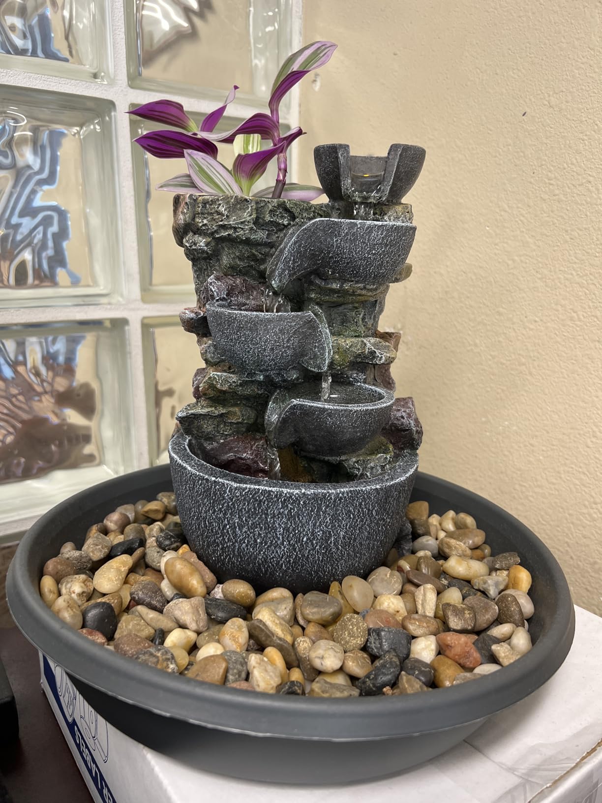Haobos Indoor Fountain 4-Bowl Rockery Soothing Sound Tabletop Fountains Home/Office Decor Gift for Mom, Mother Day Present with A Small Plastic Pot to Grow Plant/Herbs By Yourself (Automatic Watering) customer photo 2