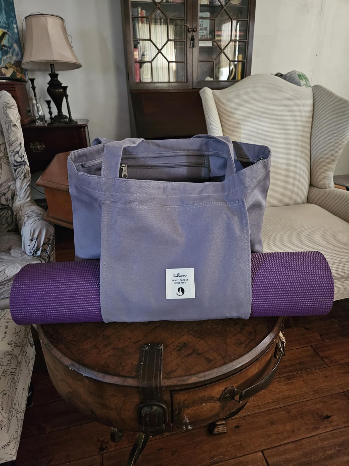 WLLWOO Yoga Mat Carrier Bag for Women Canvas Carryall Tote Gym Pilates | Large Holder Zipper Shoulder for Beach Travel Workout Fitness Office customer photo 2