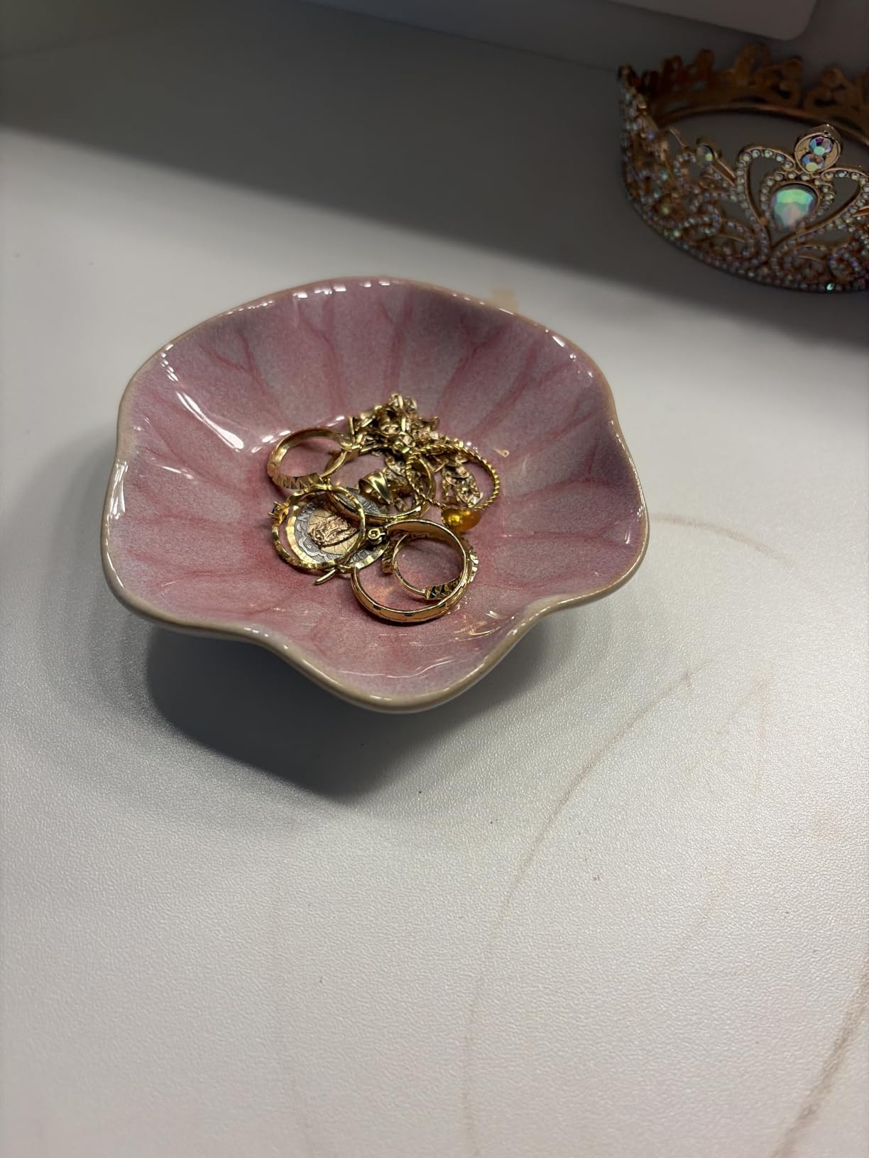 JAMEND CLXP Lotus Leaf Shape Decorative Ring Tray, Small Key Bowl, Ceramic Trinket Tray Jewelry Dish Organizing Necklace Earrings, Home Decoration for Mom Best Friend Sister, Pink customer photo 1