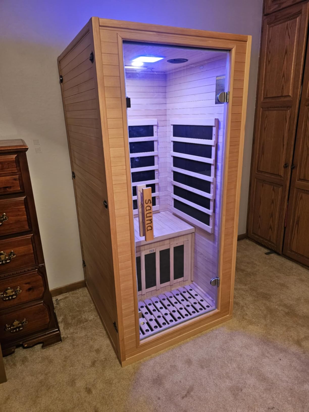 Homsido Infrared Home Sauna Room 1 Person Hemlock Wooden Indoor Dry Sauna, Low EMF 1200W/110V Heaters Panels, LCD Control Panel, 10 Minutes Pre-Warm up customer photo 1