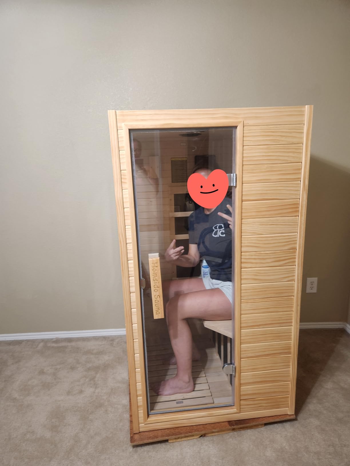 Homsido Infrared Home Sauna Room 1 Person Hemlock Wooden Indoor Dry Sauna, Low EMF 1200W/110V Heaters Panels, LCD Control Panel, 10 Minutes Pre-Warm up customer photo 2