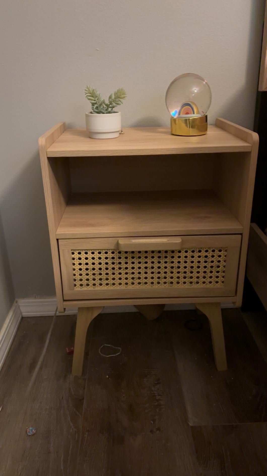 Lerliuo Rattan Nightstand, Boho Side Table with Drawer Open Shelf customer photo 1