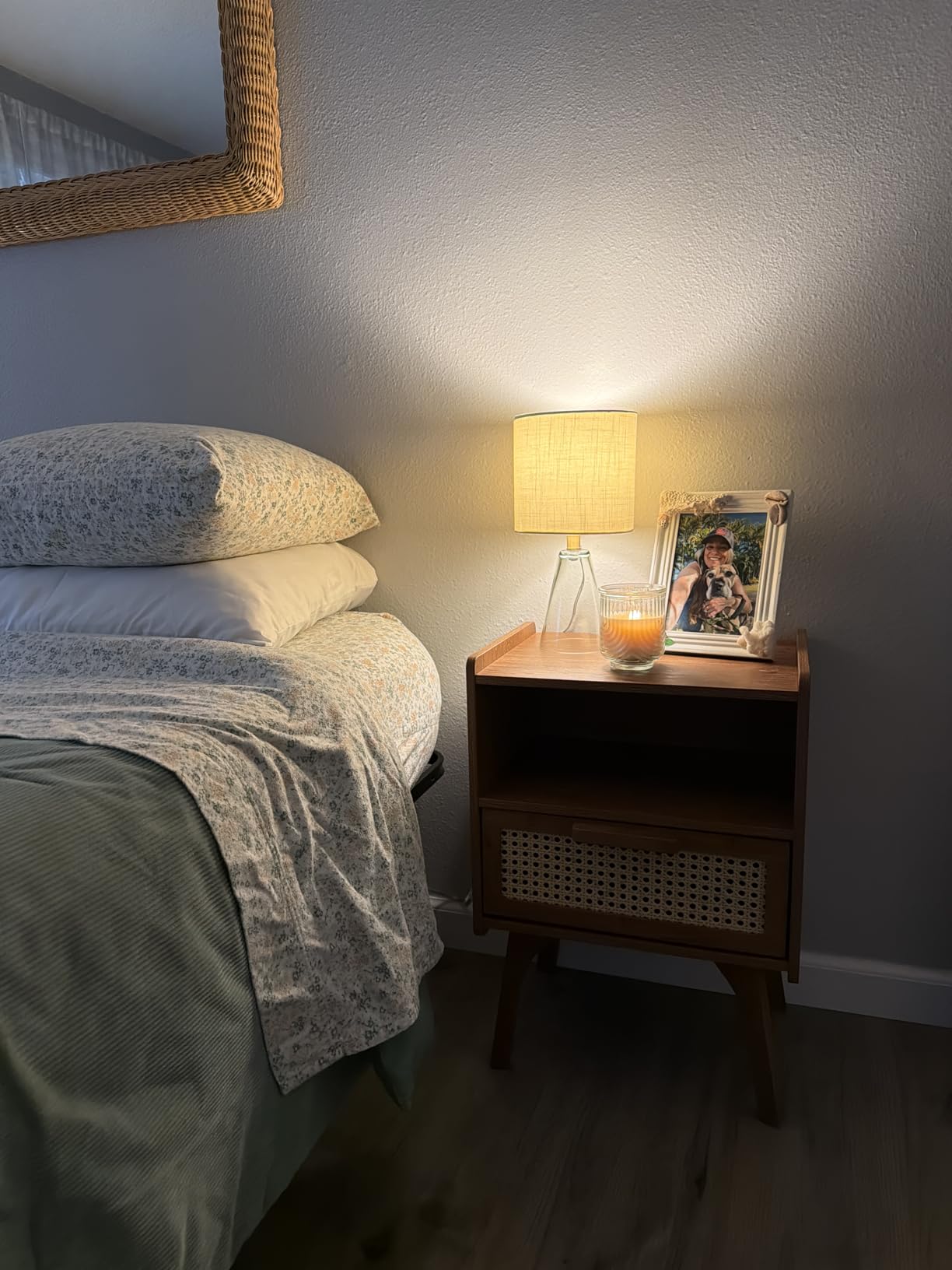 Lerliuo Rattan Nightstand, Boho Side Table with Drawer Open Shelf customer photo 2
