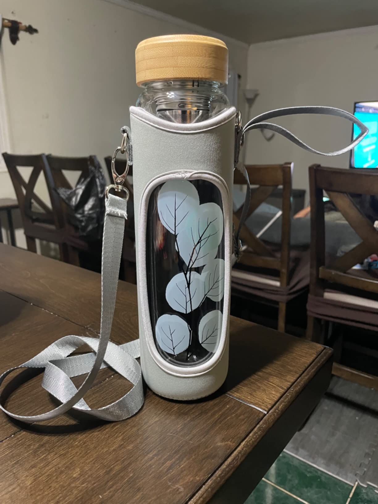 32oz Borosilicate Glass Water Bottle with Tea Infuser, Tea Tumbler with Strainer, Reusable Travel Mug with Sleeve & 2 Lids, Glass Drinking Bottle for Hot or Cold Drinks customer photo 2
