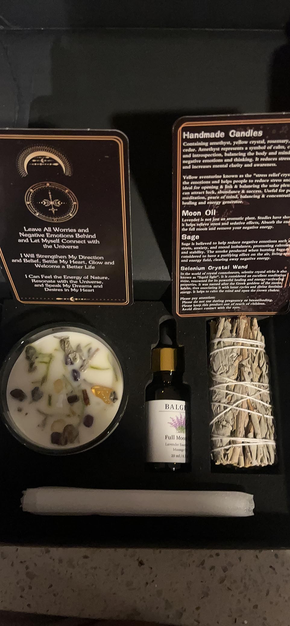 Spiritual Self Care Energy Gift Set, Chakra Meditation Accessories, Crystal Sage Moon Candles, Cleansing Negative Energy Initiation Kit customer photo 1