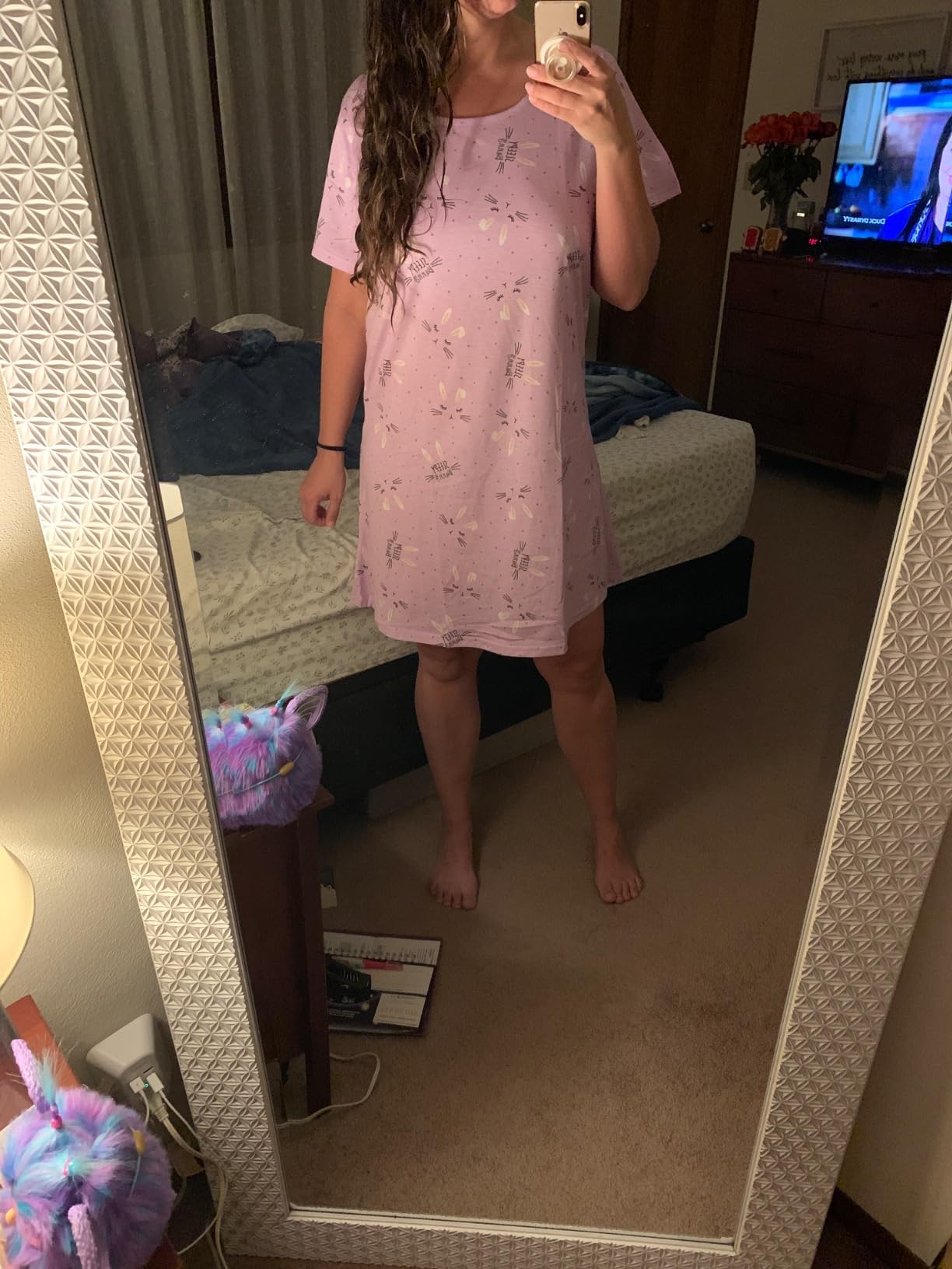 ENJOYNIGHT Womens Cotton Nightgown Short Sleeve Sleepshirt Print Nightshirt customer photo 1