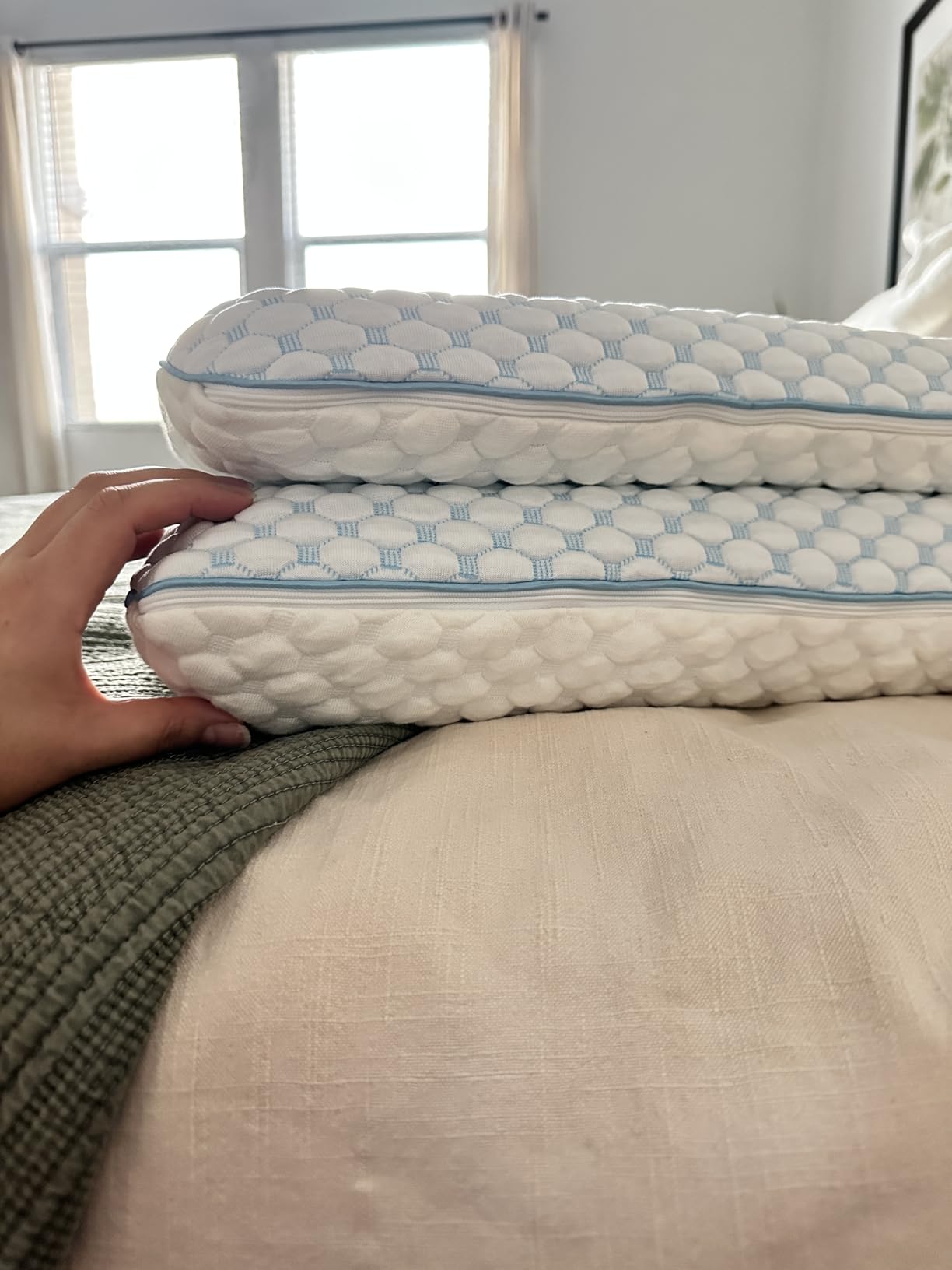 Thin Pillow for Sleeping, Cooling Gel Flat Pillow for Stomach and Back Sleepers, Ultra Slim Stomach Sleeping Pillows for Shoulder Neck Pain Relief, Low Profile Memory Foam Pillows 2.25-inches customer photo 1
