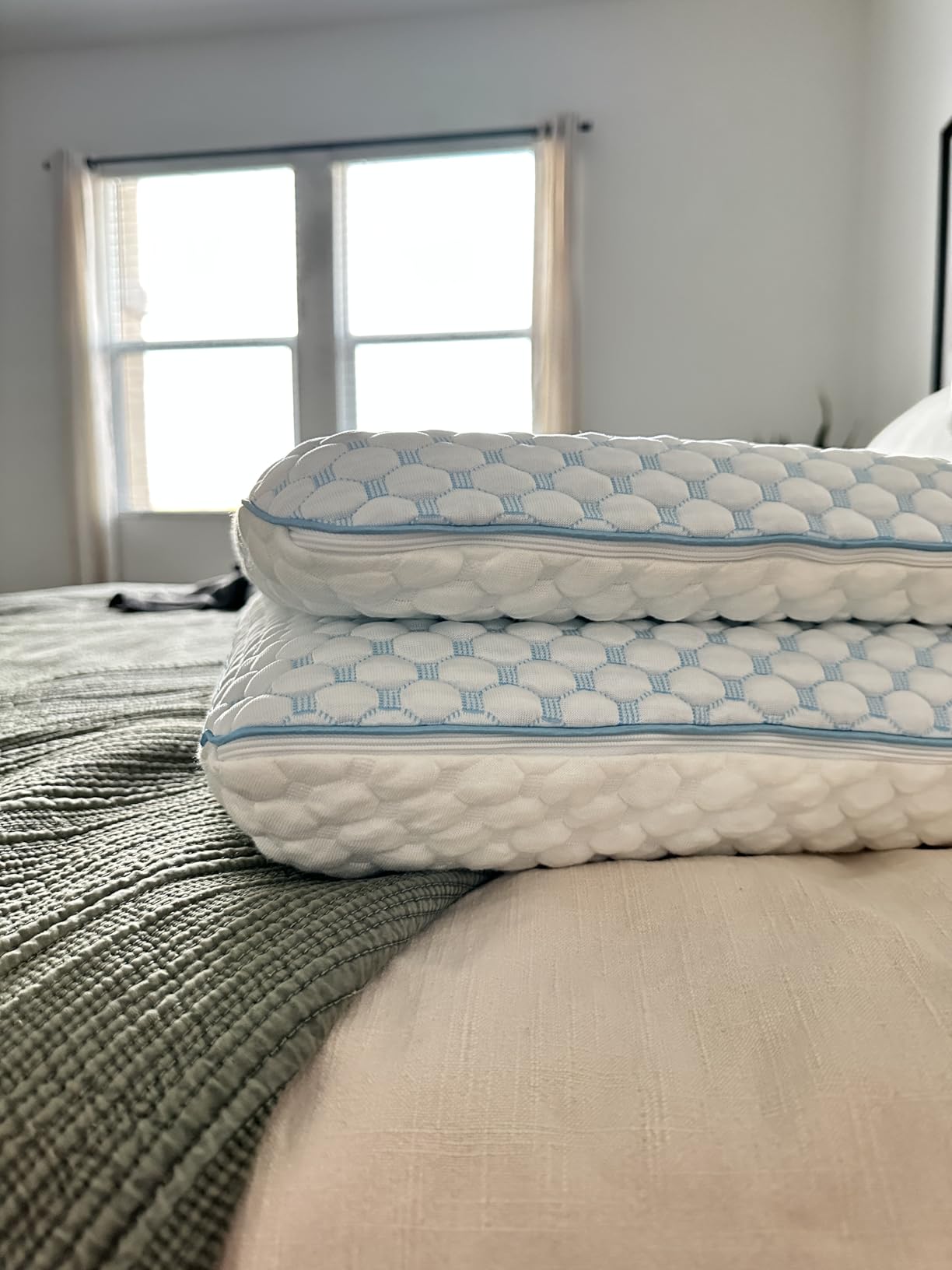 Thin Pillow for Sleeping, Cooling Gel Flat Pillow for Stomach and Back Sleepers, Ultra Slim Stomach Sleeping Pillows for Shoulder Neck Pain Relief, Low Profile Memory Foam Pillows 2.25-inches customer photo 2