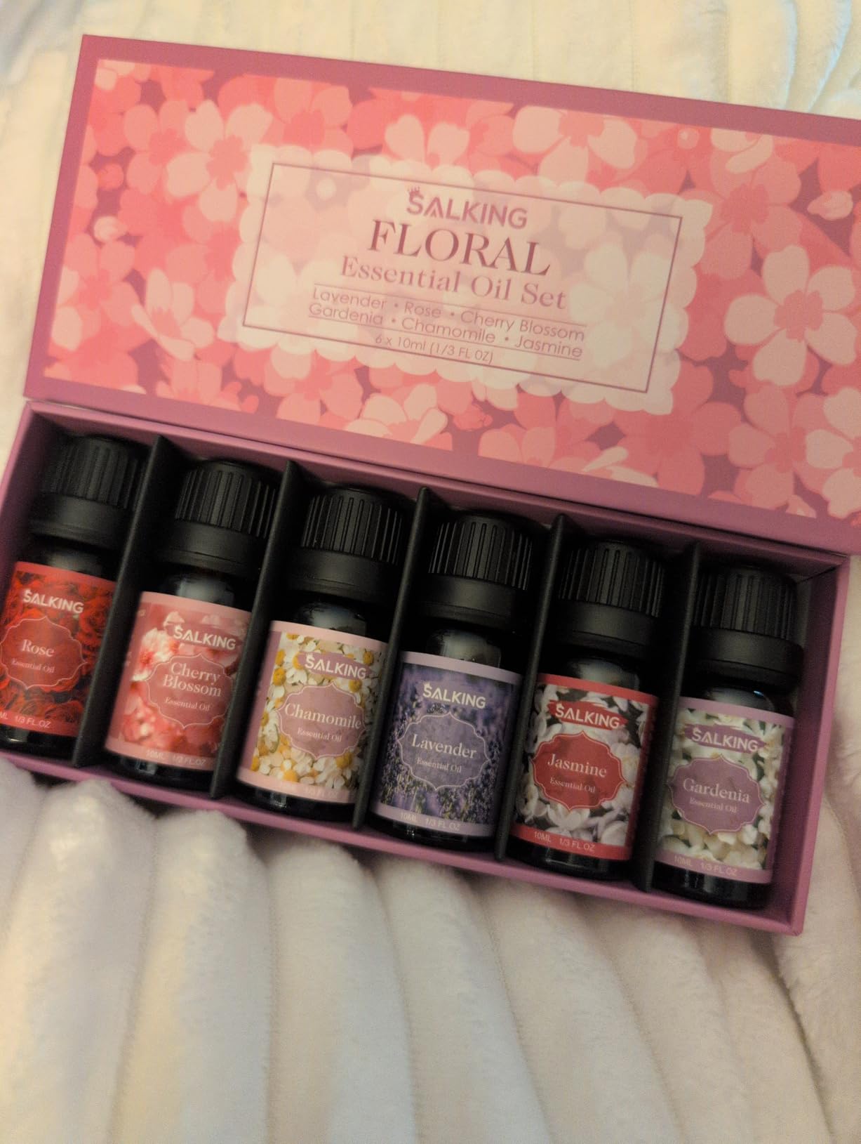 SALKING Floral Essential Oils Set, Premium Pure and Natural Essential Oils, Fragrance Oil Scented Oils for Oil Diffusers 6 x 10 ML - Lavender, Rose, Jasmine, Cherry Blossom, Gardenia, Chamomile customer photo 1