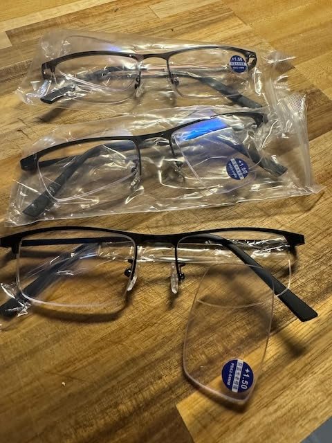 Blue Light Blocking Reading Glasses, Men Half Frame Metal Computer Readers | 3 Pack Stylish Spring Hinge Eyeglasses customer photo 2