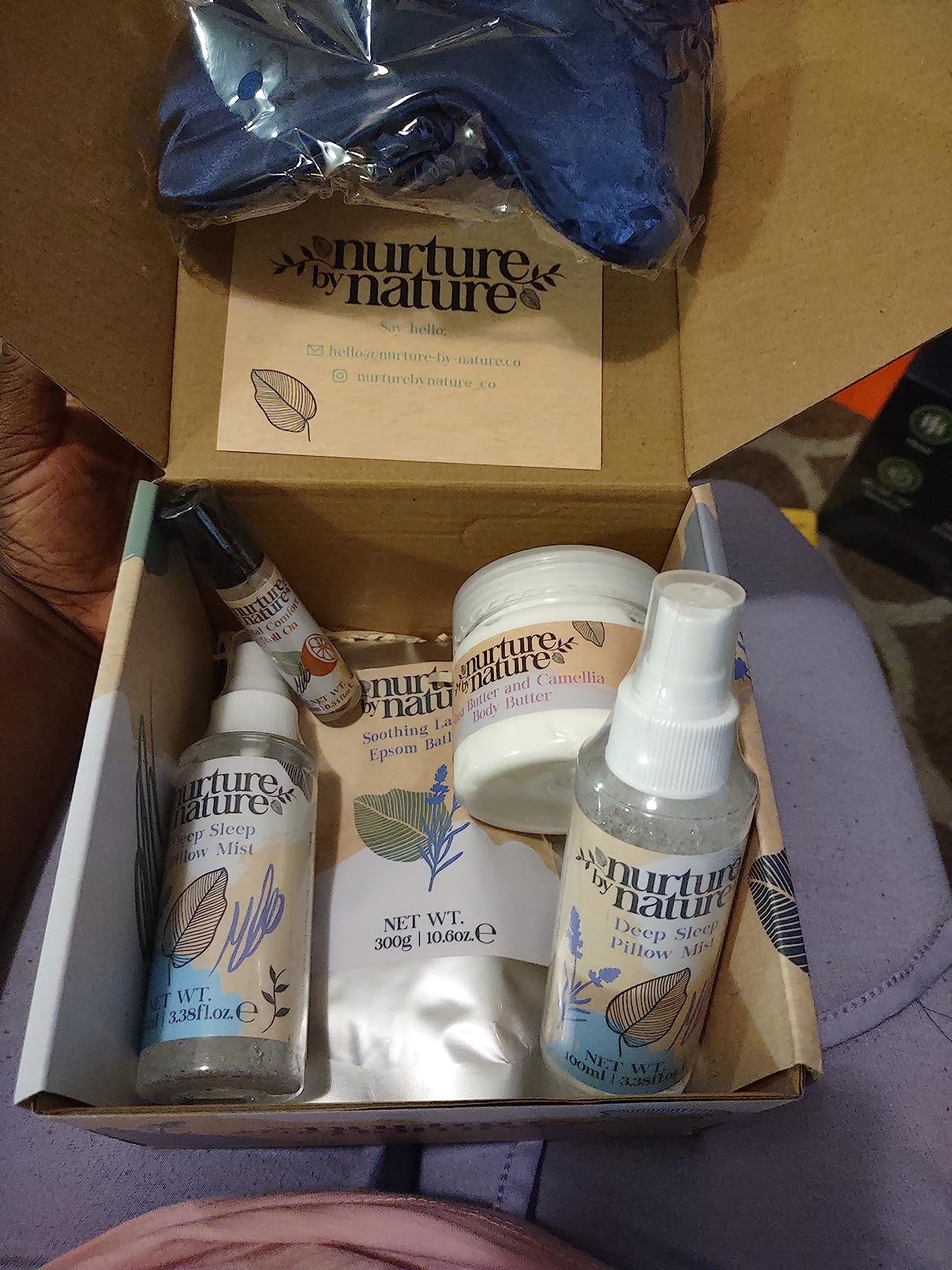 Nurture by Nature New Mom Self Care Gift Set with Body Scrub, Lavender Pillow Spray, Sleep Mask, Body Butter, Shower Gel & Bath Salts - Vegan Friendly customer photo 2