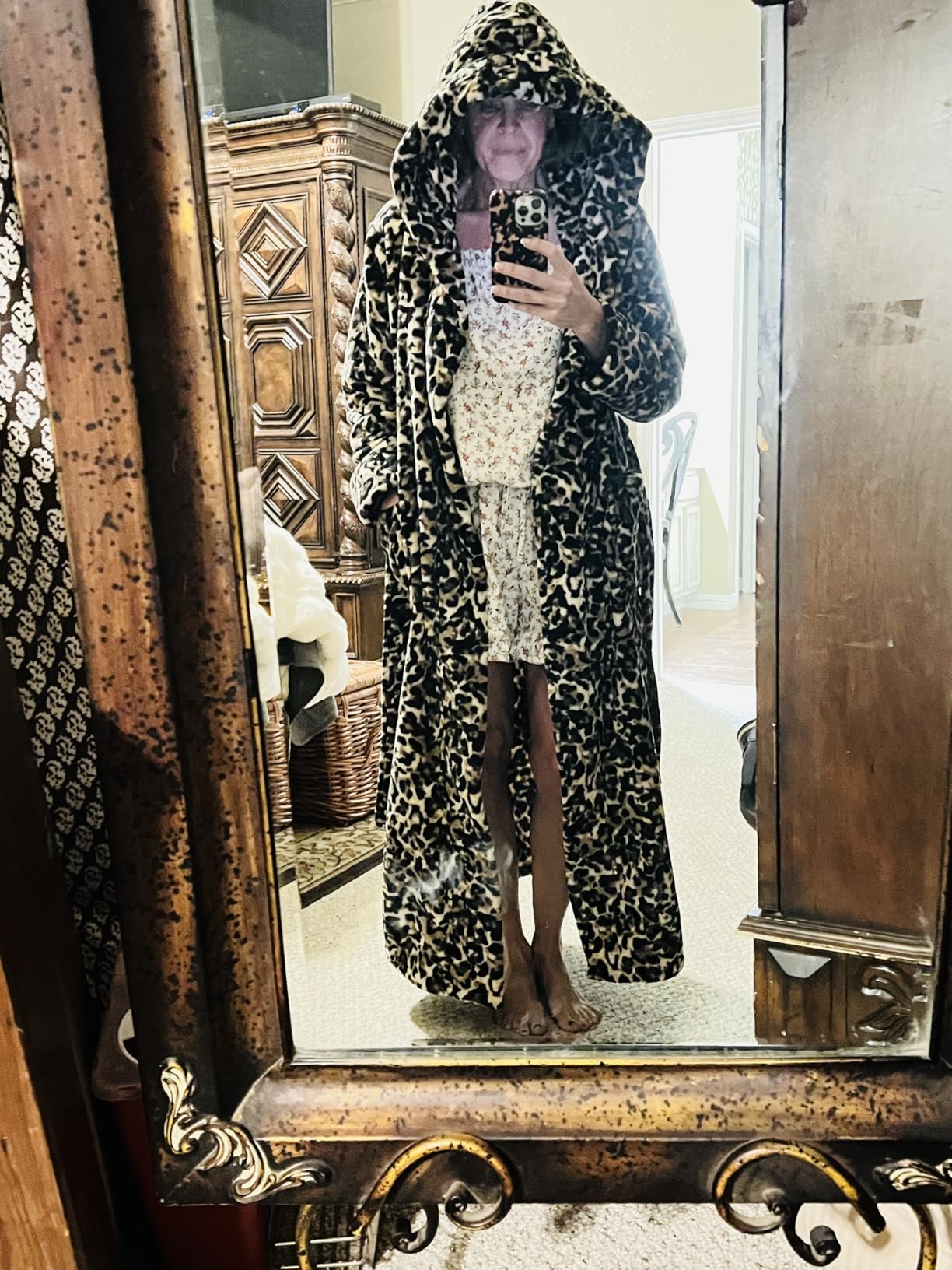 Women's Long Sleeve Plush Fleece Hooded Robe, Full Length Bathrobe customer photo 1