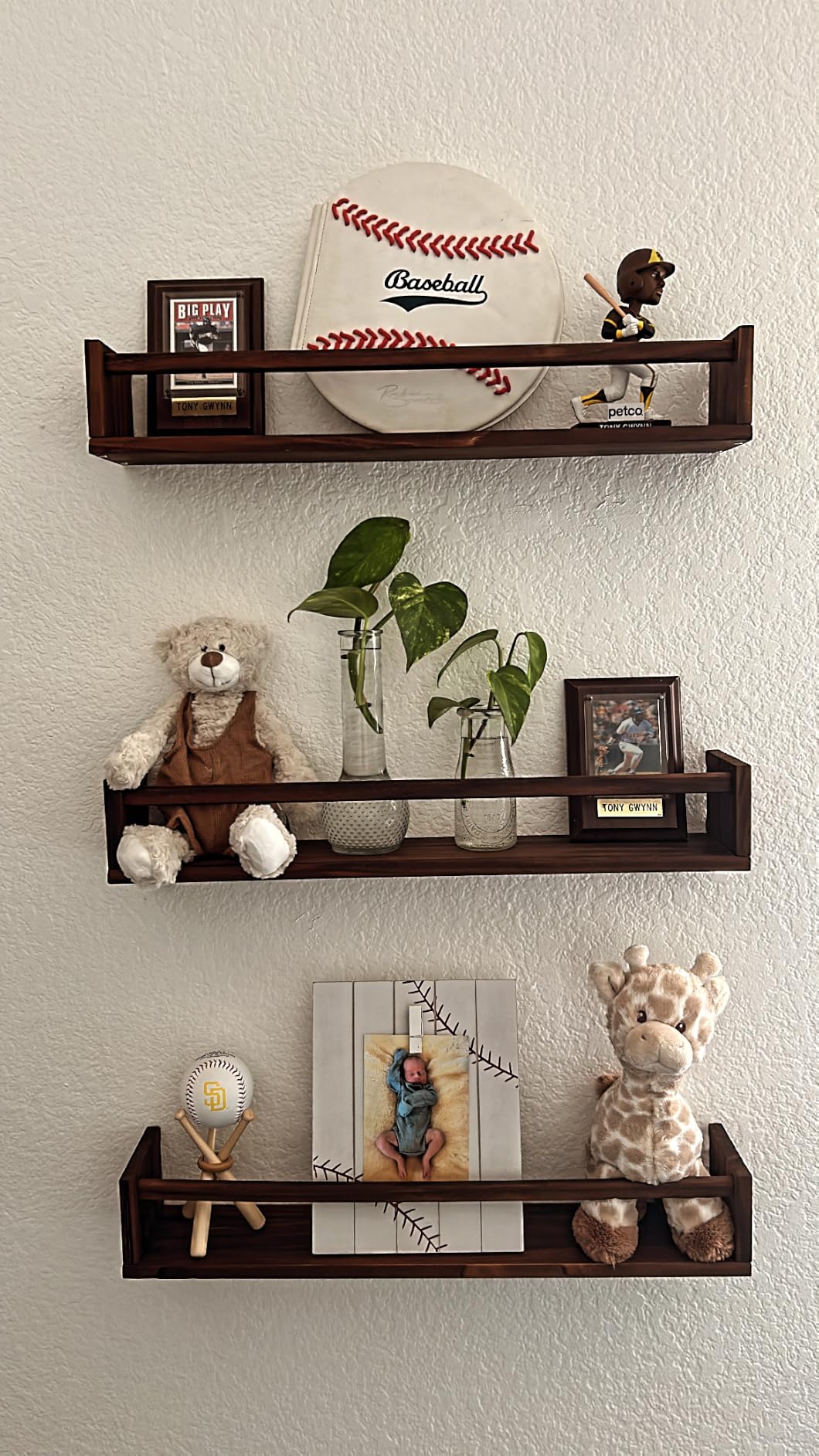 Fixwal Floating Nursery Book Shelves for Wall, 16.5in, Set of 3, White | Solid wood shelves store kids' books, toys and clothing. Fits kids' room, playroom, nursery, living room, bedroom & bathroom. customer photo 1