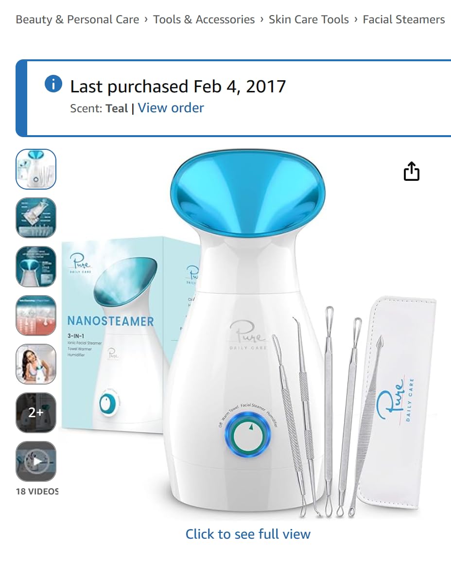 NanoSteamer Large 3-in-1 Nano Ionic Facial Steamer with Precise Temp Control - Humidifier - Unclogs Pores - Blackheads - Spa Quality - Bonus 5 Piece Stainless Steel Skin Kit (Lilac) customer photo 1