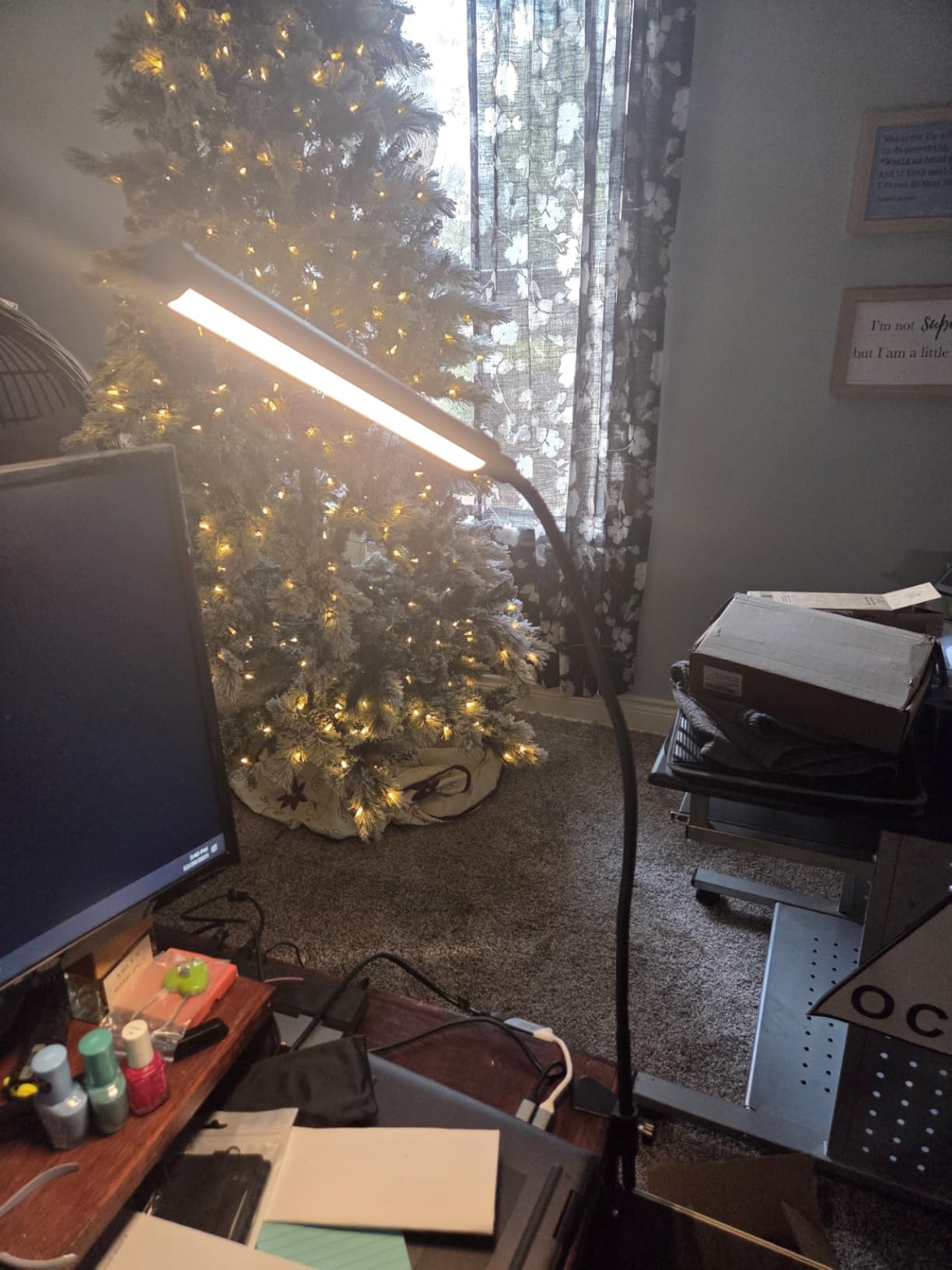 ShineTech LED Desk Lamp with Clamp, Eye-Caring Clip On Desk Light | 3 Color Modes & Stepless Dimming, 360° Flexible Gooseneck, Space-Saving Clamp for Home Office College Dorm with USB Adapter customer photo 1