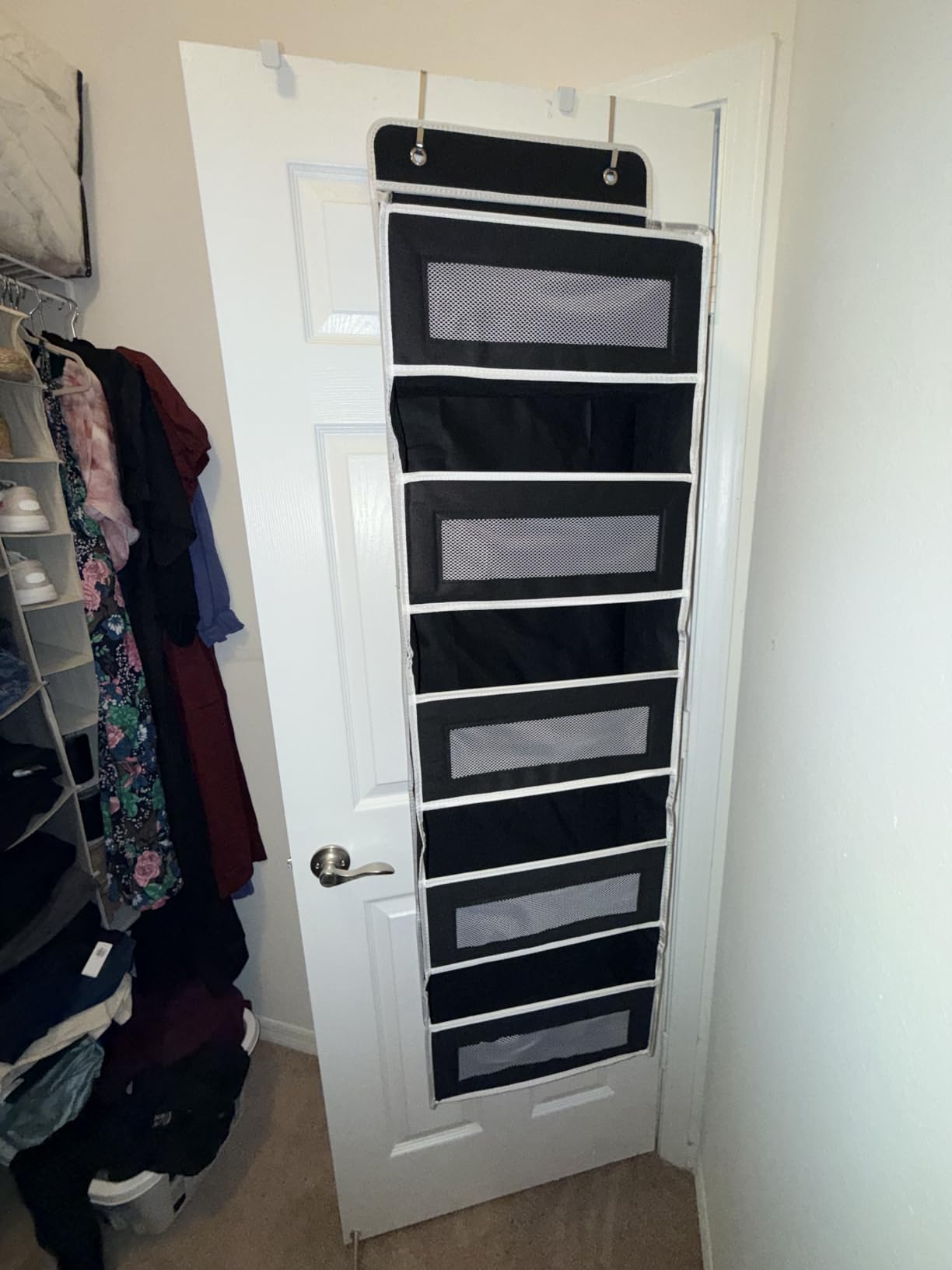 JARLINK Over The Door Organizer Storage, 5 Shelf Hanging Door Organizer with 5 Large Capacity Pockets, Anti Tilt 44 lb Load Behind Door Storage for Bedroom, Bathroom, Pantry, Nursery, (Grey) customer photo 1