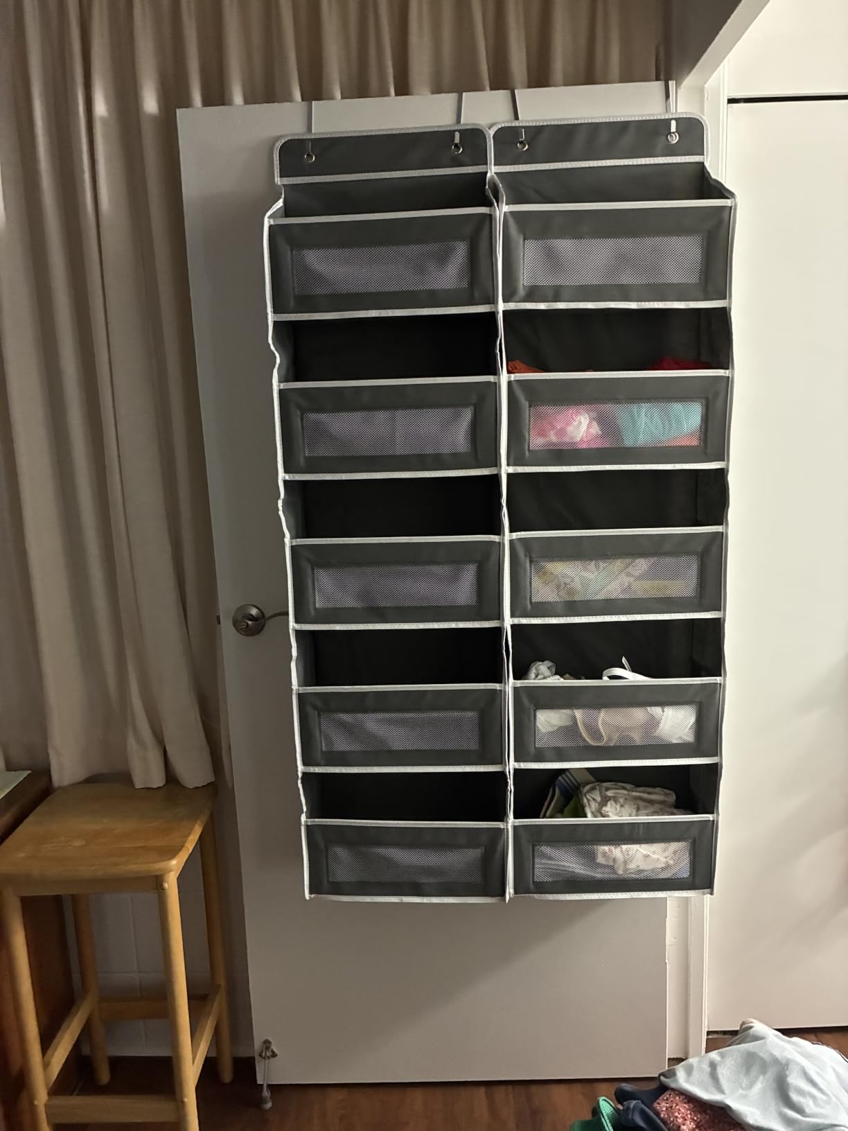 JARLINK Over The Door Organizer Storage, 5 Shelf Hanging Door Organizer with 5 Large Capacity Pockets, Anti Tilt 44 lb Load Behind Door Storage for Bedroom, Bathroom, Pantry, Nursery, (Grey) customer photo 2