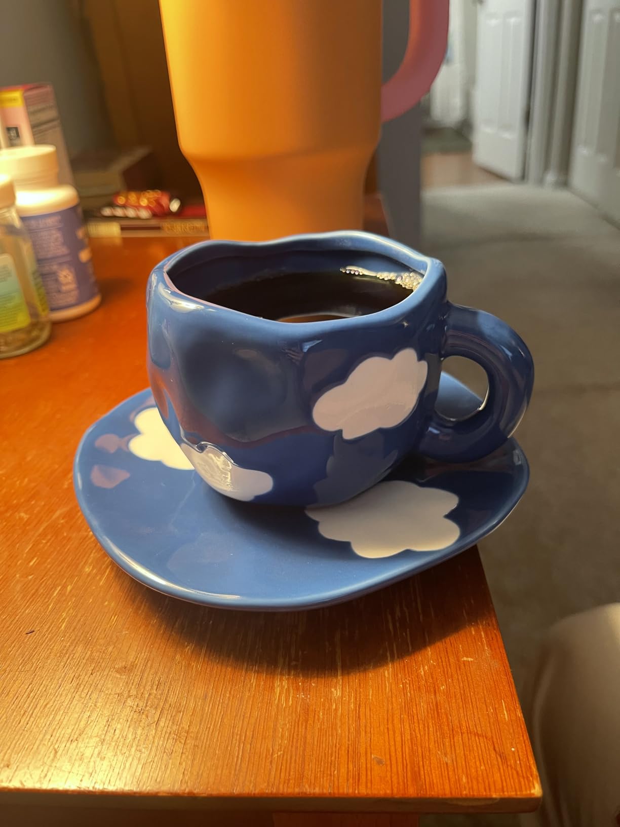 Koythin 10oz Ceramic Mug With Saucer, Dark Blue Sky White Cloud customer photo 2