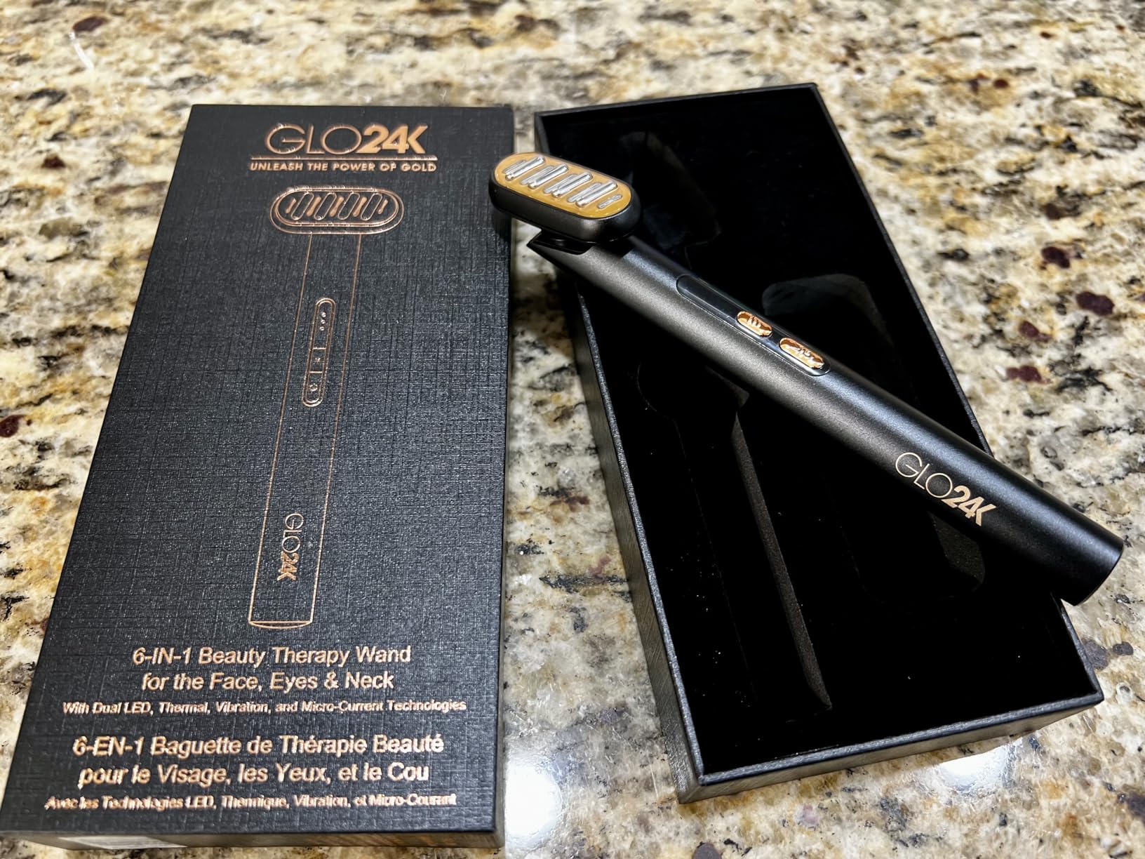 GLO24K 6-in-1 LED Beauty Wand for Face, Neck and Eye Area - Red & Blue LED Facial Wand with Gentle Warming, Vibration, Microcurrent Mode and 3 Intensity Levels customer photo 1