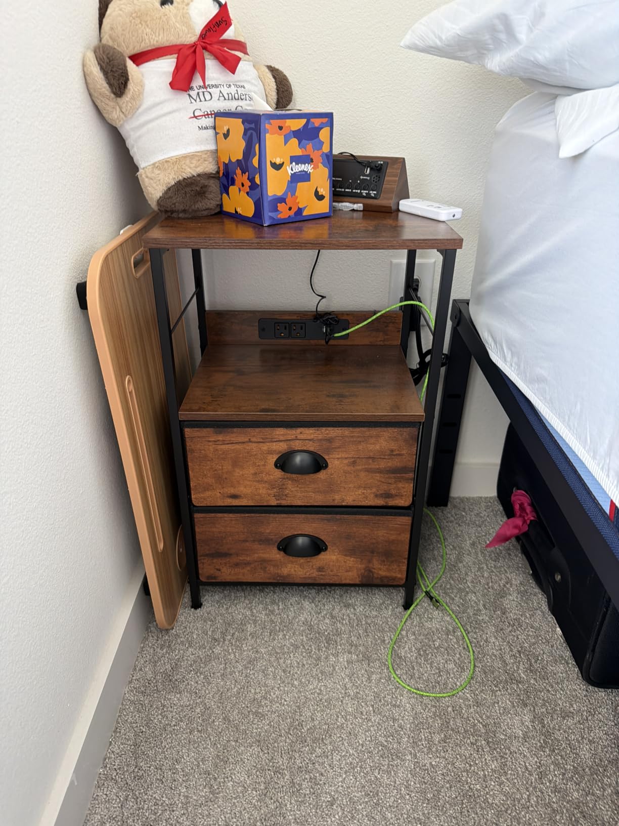 Furologee Night Stand with Charging Station, 2 Fabric Drawers, White customer photo 2