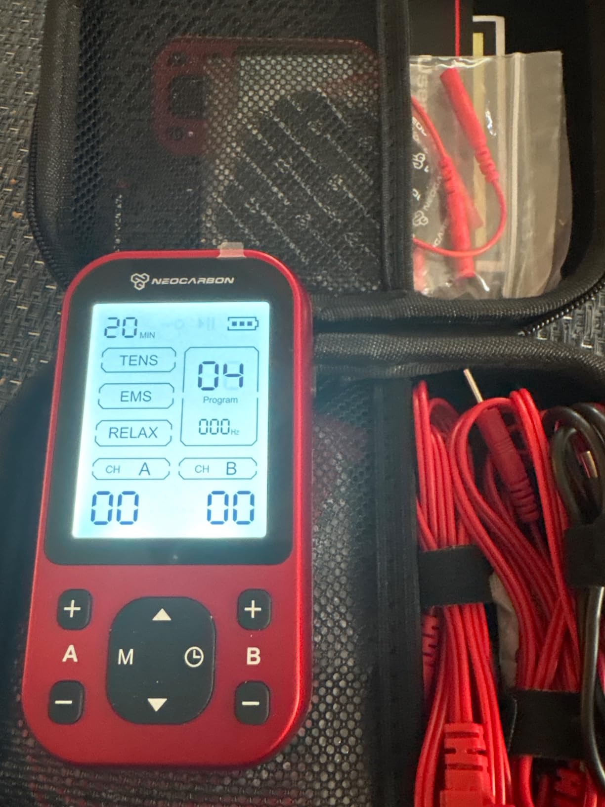 NEOCARBON TENS Unit Muscle Stimulator Pro for Back Pain Relief, Shoulder Recovery and Physical Therapy, Electronic Massager Machine with PMS Pulse for Effective Shock Therapy, Red customer photo 1
