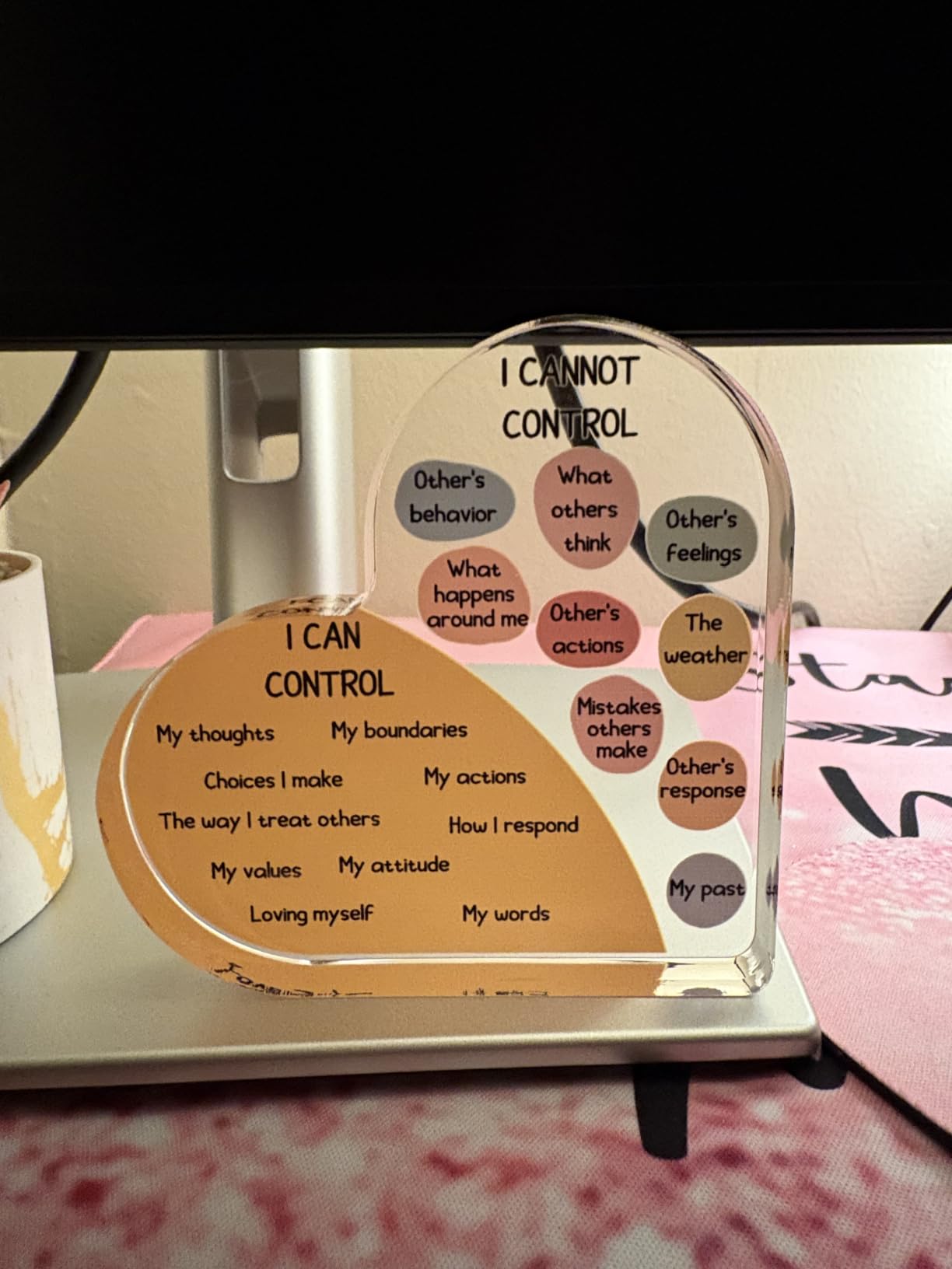 Note to Self Motivational Decor - Office Acrylic Heart Gift Therapy Mental Health Print Decorations for School Counseling Office Therapy Desktop Art Decoration School Counselor, Therapist Office Gifts customer photo 2