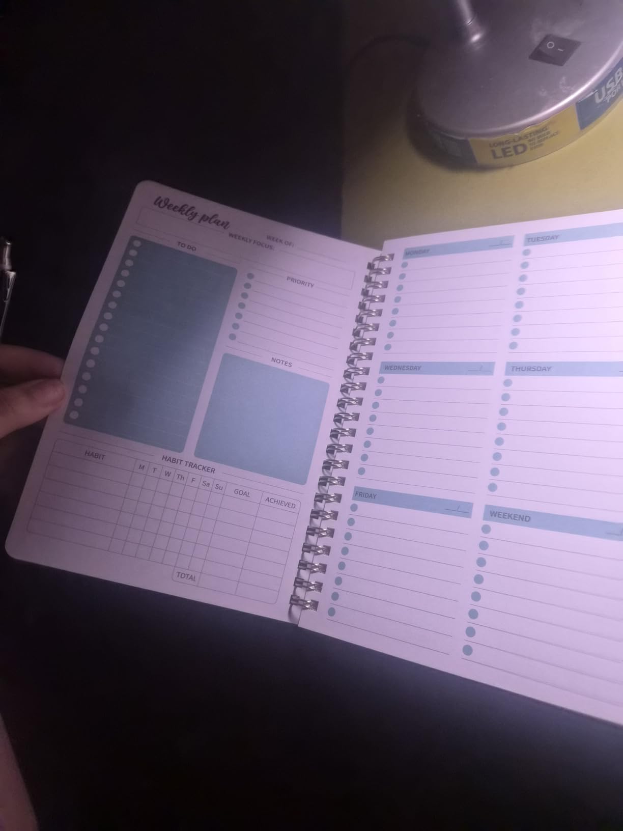 Taja Undated Weekly Planner, Weekly To Do List Notebook with Goal & Habit Tracker Organizer, A5 Weekly Planner Notebook with Spiral Binding, 6.1