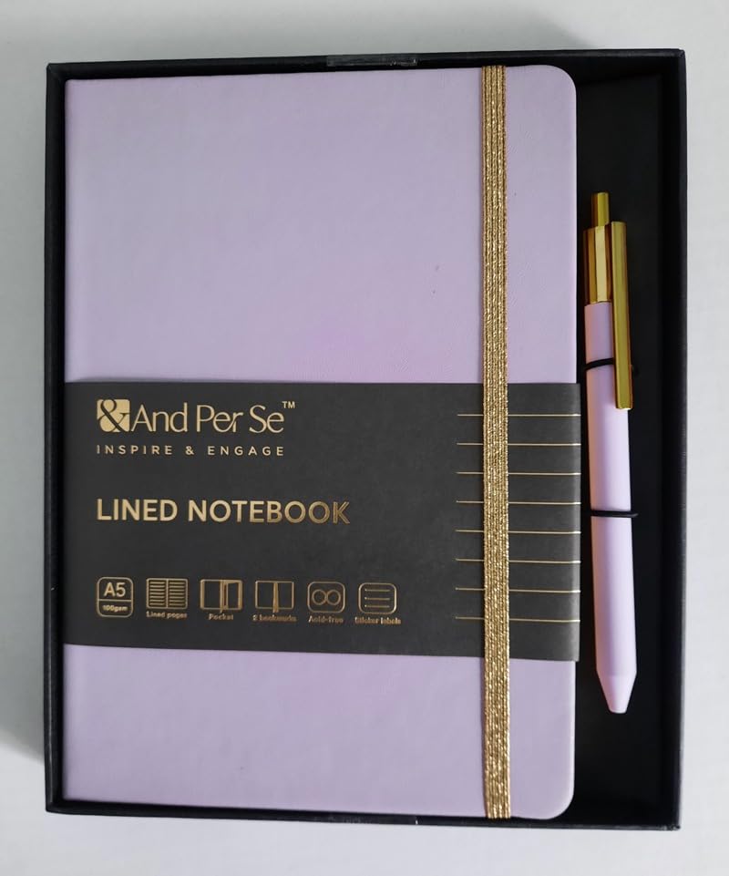 &And Per Se Lined Journal with Pen Set, A5 Leather Hardcover Notebook and Pen, 160 Pages 100GSM Thick Ruled Paper Journal for Writing (Cyan) customer photo 1