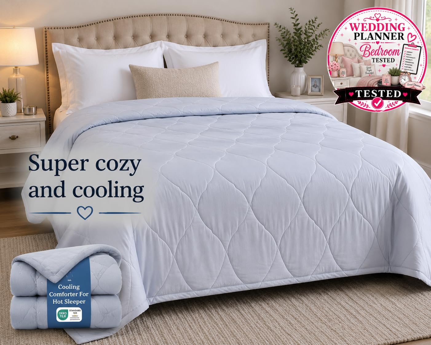 Bedsure Cooling Comforter Queen Size - Cooling Blankets for Hot Sleepers, Lightweight Comforter for Summer with Dual-Sided Cool Tech, Soft Breathable Cold Blanket for Sleeping, Grey, 88x88 Inches customer photo 1