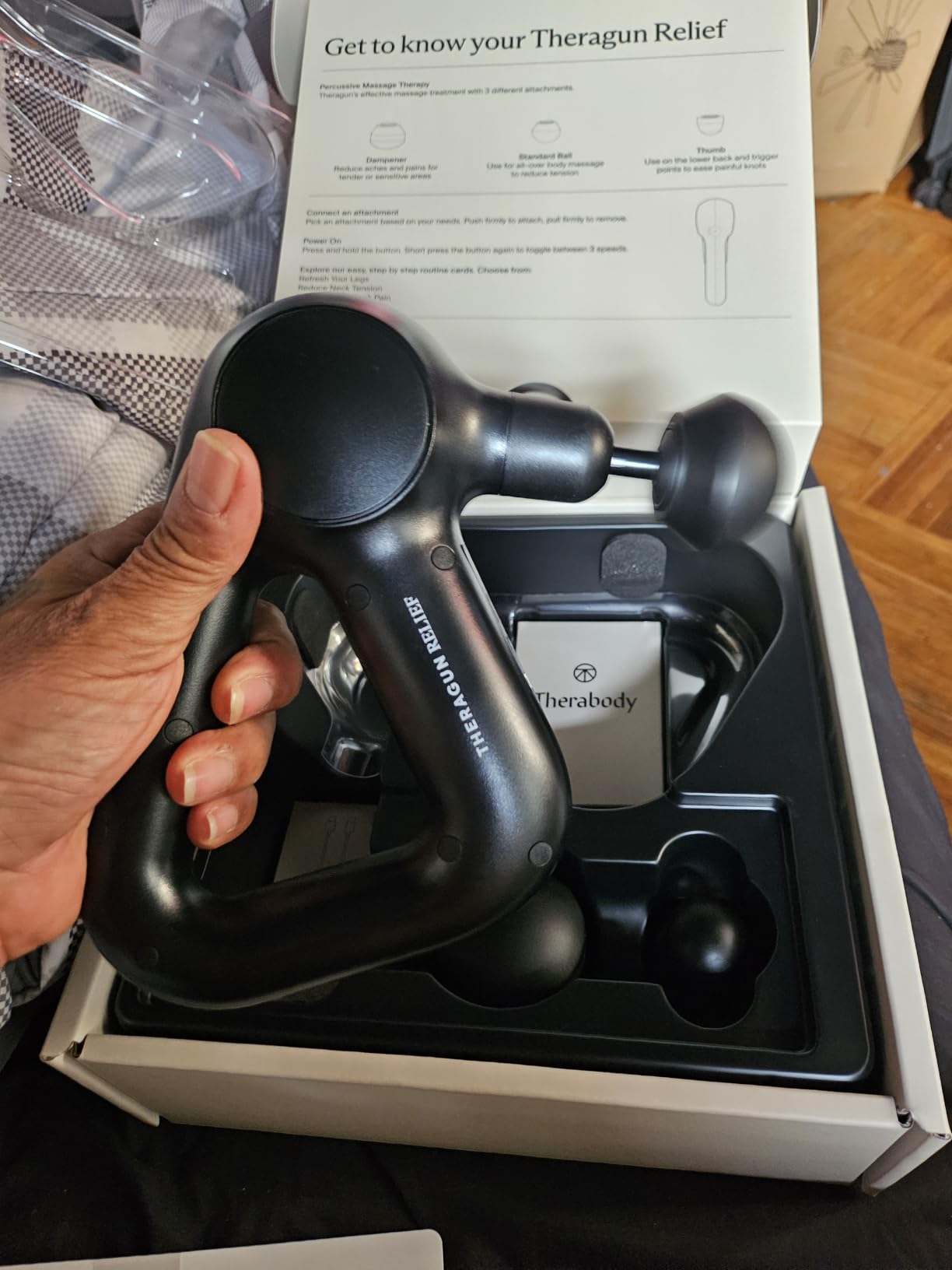 TheraGun Therabody Relief Handheld Percussion Massage Gun - Easy-to-Use, Comfortable & Light Personal Massager for Every Day Pain Relief Massage Therapy in Neck, Back, Leg, Shoulder and Body (Navy) customer photo 1