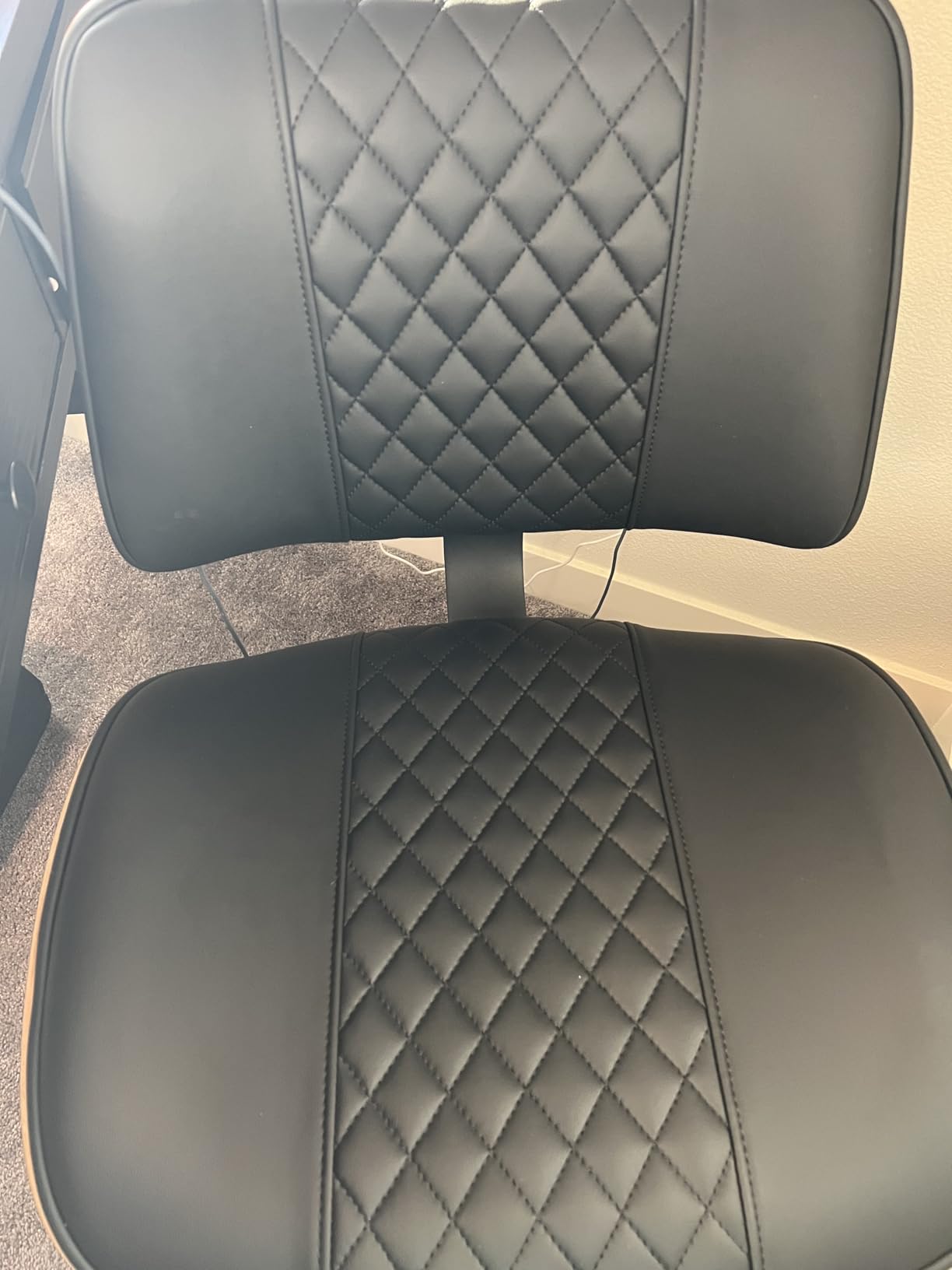 Home Office Chair No Arms with Wheels, Mid Back Walnut Style, Black | Adjustable Height Small Desk Chair, PU Leather Mid Back 360 Swivel Computer Seating, Armless Walnut Office Chair, 300LBS customer photo 2