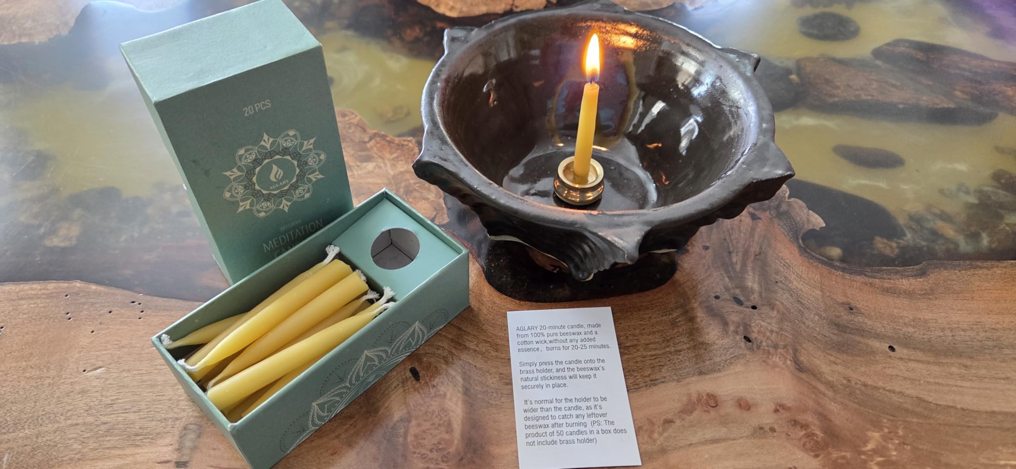 20-Minute Beeswax Meditation Candles, 20-Count with Brass Holder | 100% pure beeswax mini tapers, 20min burn timer, Includes brass holder, Dripless, Luxury tactile gift box customer photo 1