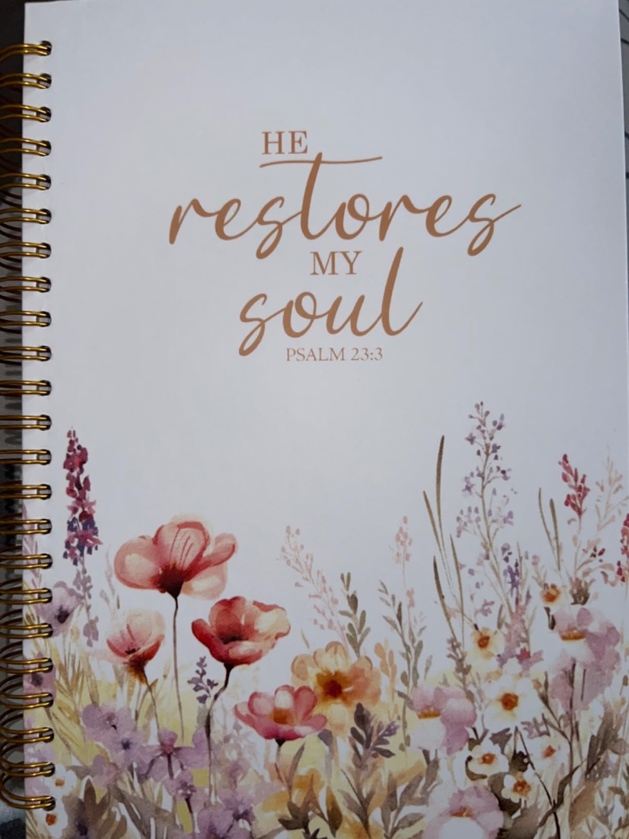 Christian Floral Spiral Notebook Journal for Women 5.5x8.3 Inch | Prayer Journal for Women,Bible Journaling Notebook,PSALM 23:3 He Restores My Soul Religious Lined Hardcover Spiral Notebook customer photo 1