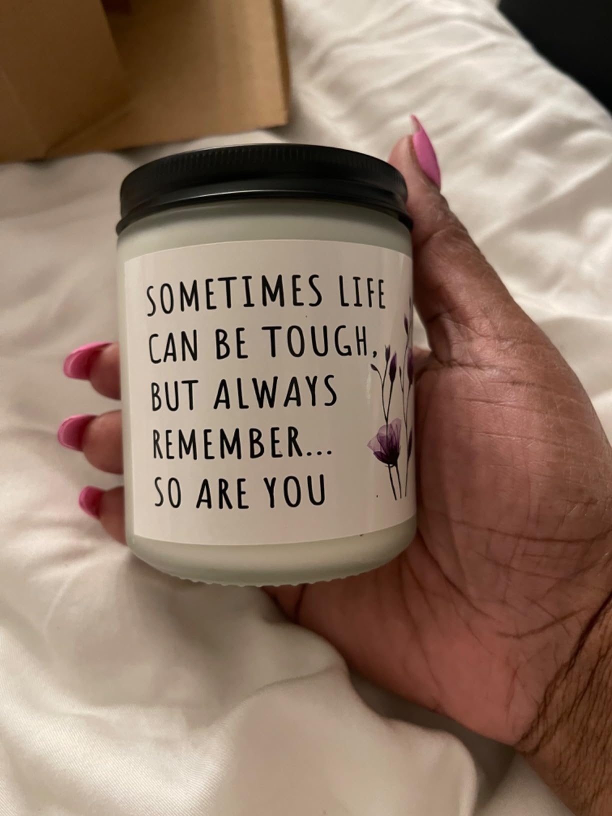 Shqiueos Inspirational Gifts for Women, Cancer Care Lavender Scented Candle | Soy Wax 7oz, Get Well Soon Gifts for Women, Cheer Up Gifts, Surgery Recovery, Breast Cancer Survivor Gift, Comfort Gift customer photo 2
